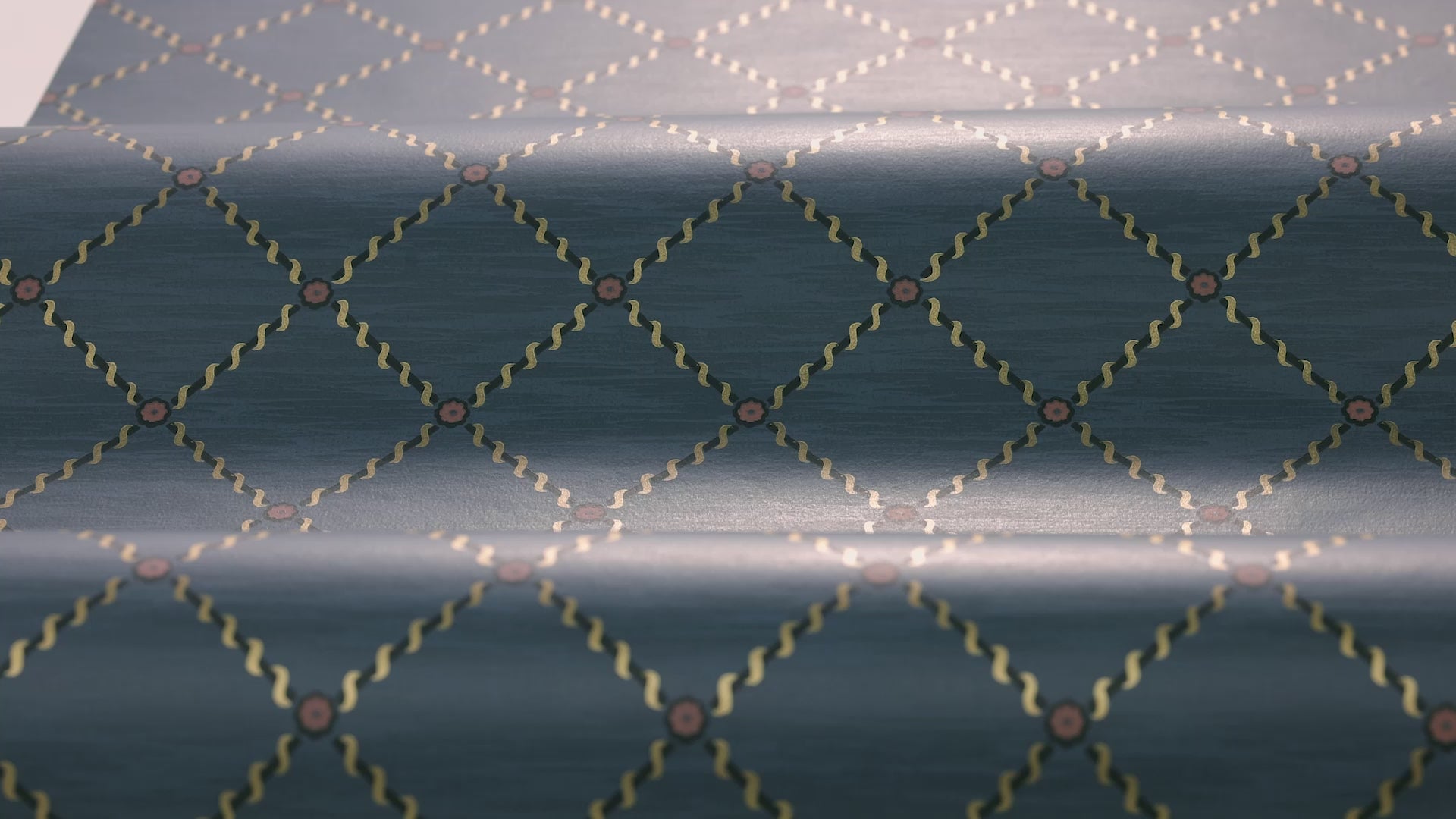 Golden Trellis Geometric Wallpaper in Navy Blue and Gold