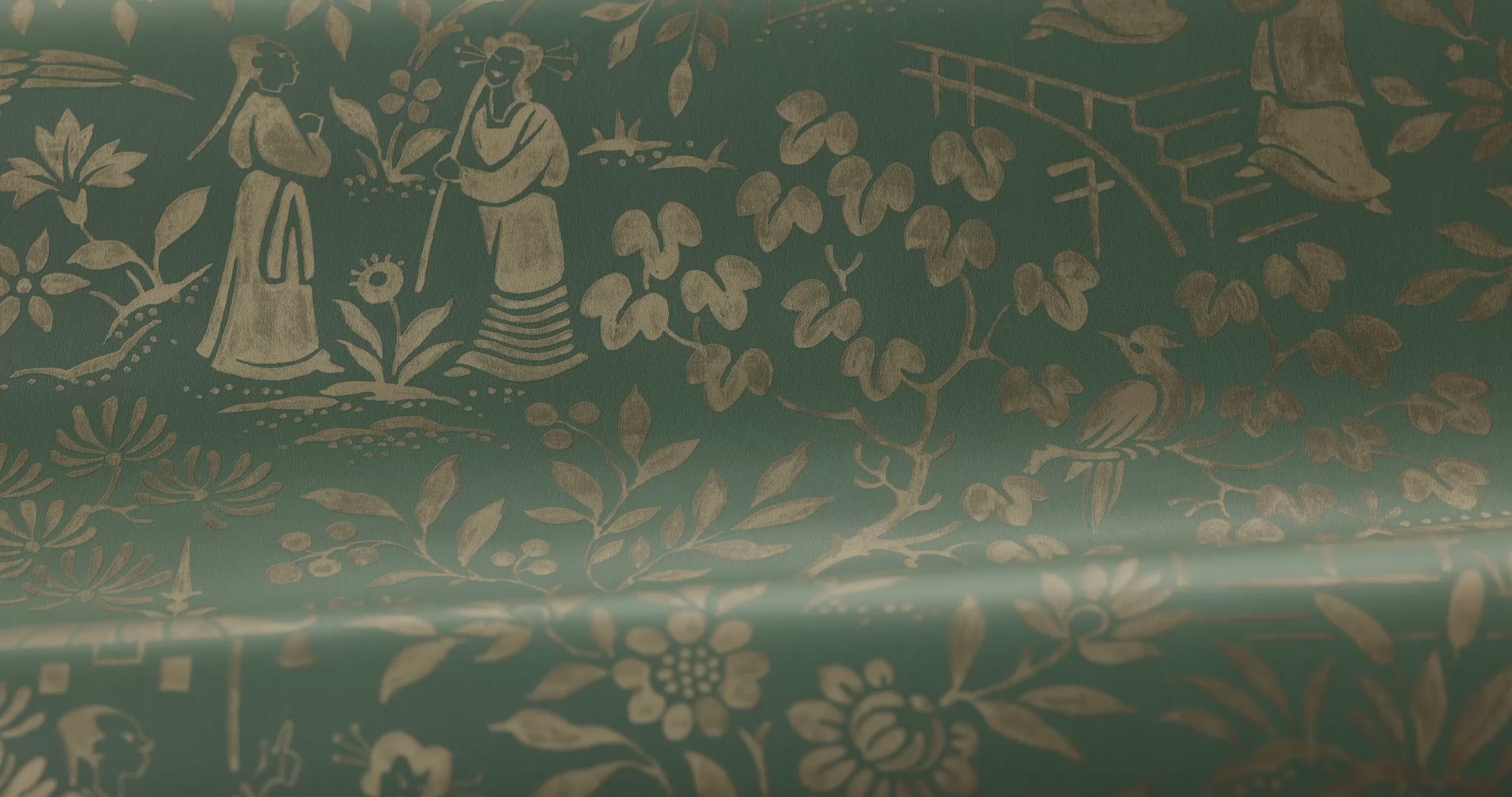 Vlies-Tapete mit pflanzlichem Muster ORIENTAL GARDEN grün mit Gold