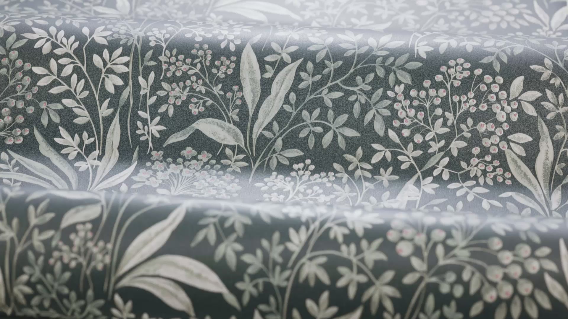 Non-woven paper wallpaper with a botanical pattern NOCTURNE muted green