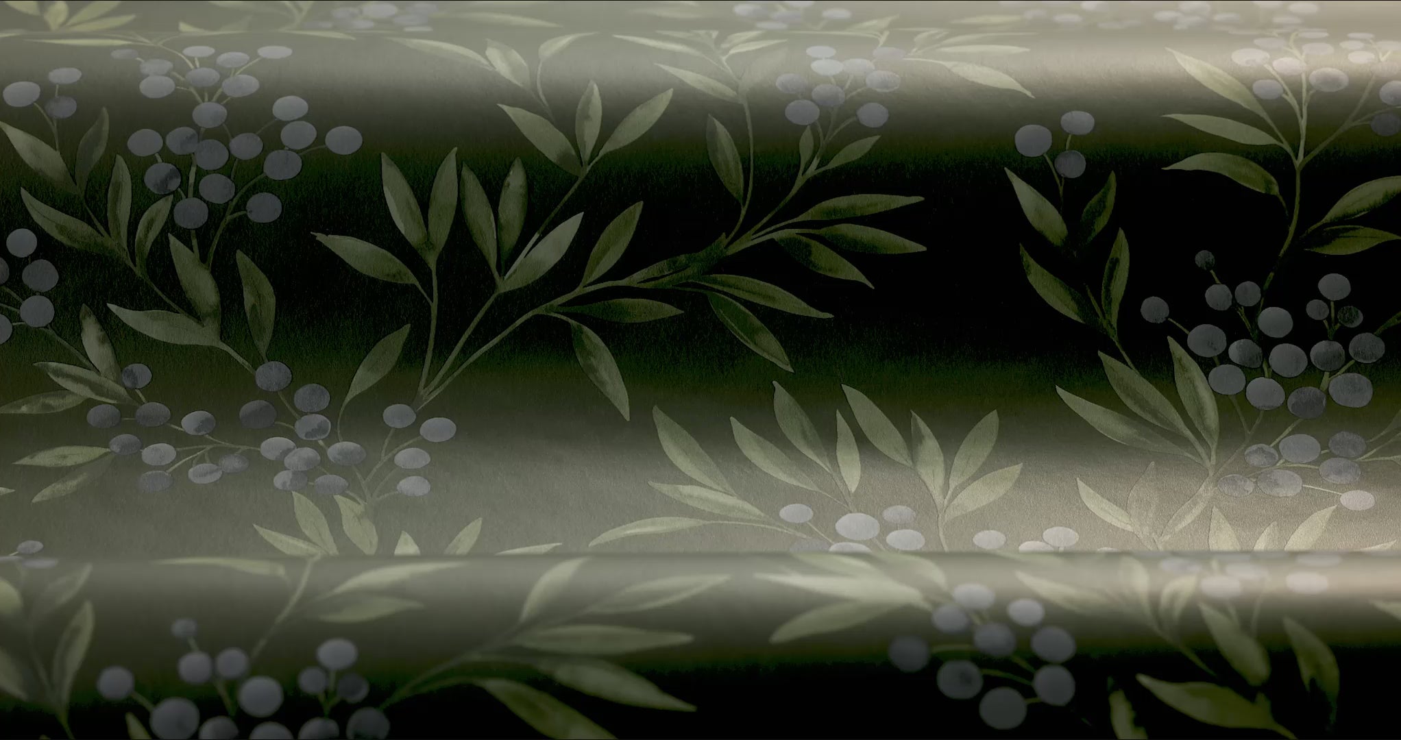 Forest Berries Green and Blue Floral Wallpaper