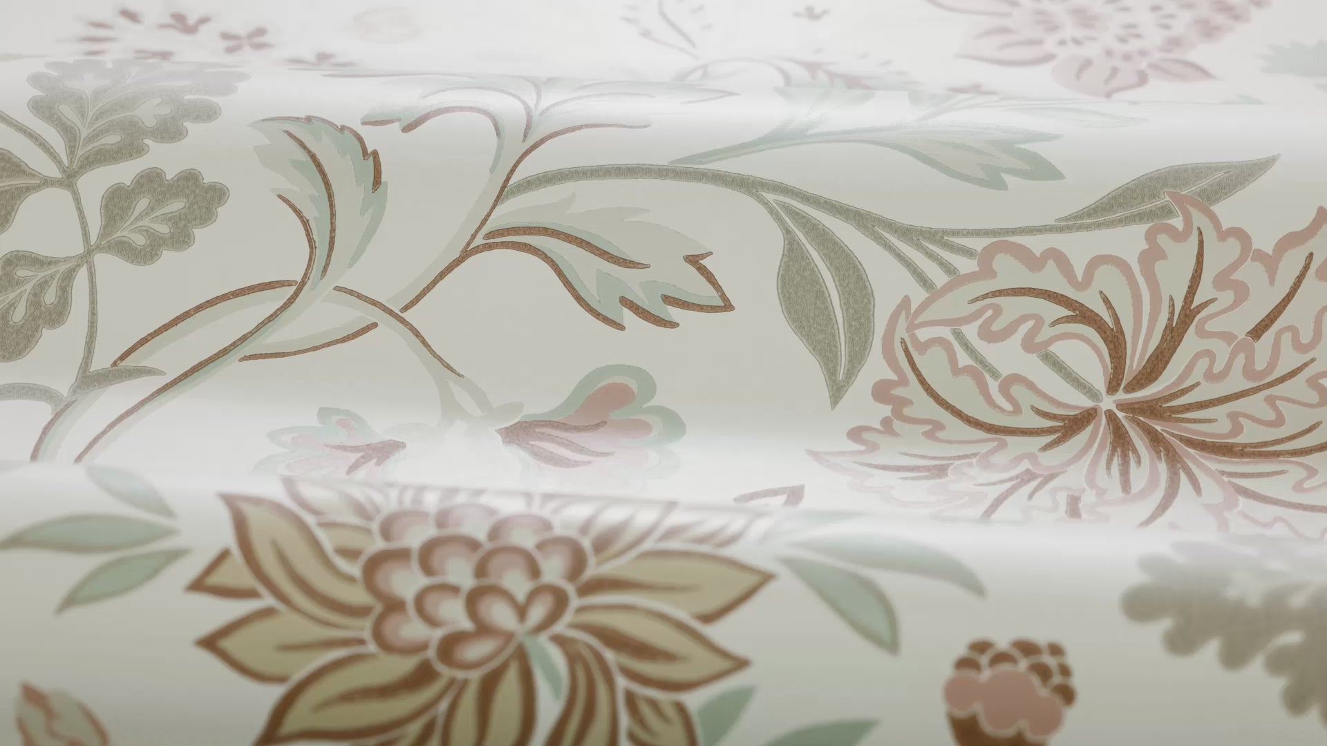 Non-woven paper wallpaper with a floral pattern ALICIA beige with green and pink