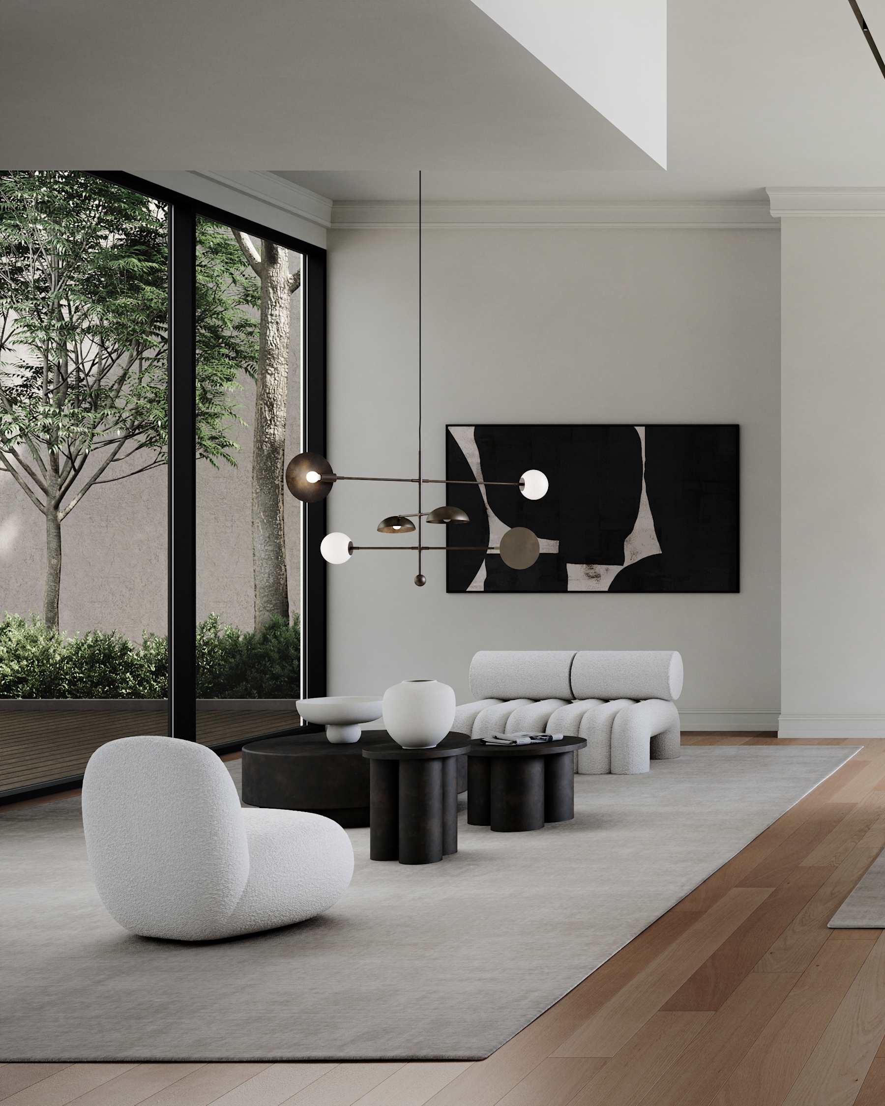 TOE FLAT armloser Sessel Bouclé weiß