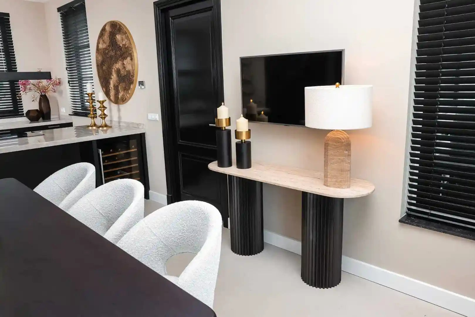 HAMPTON console black with travertine top