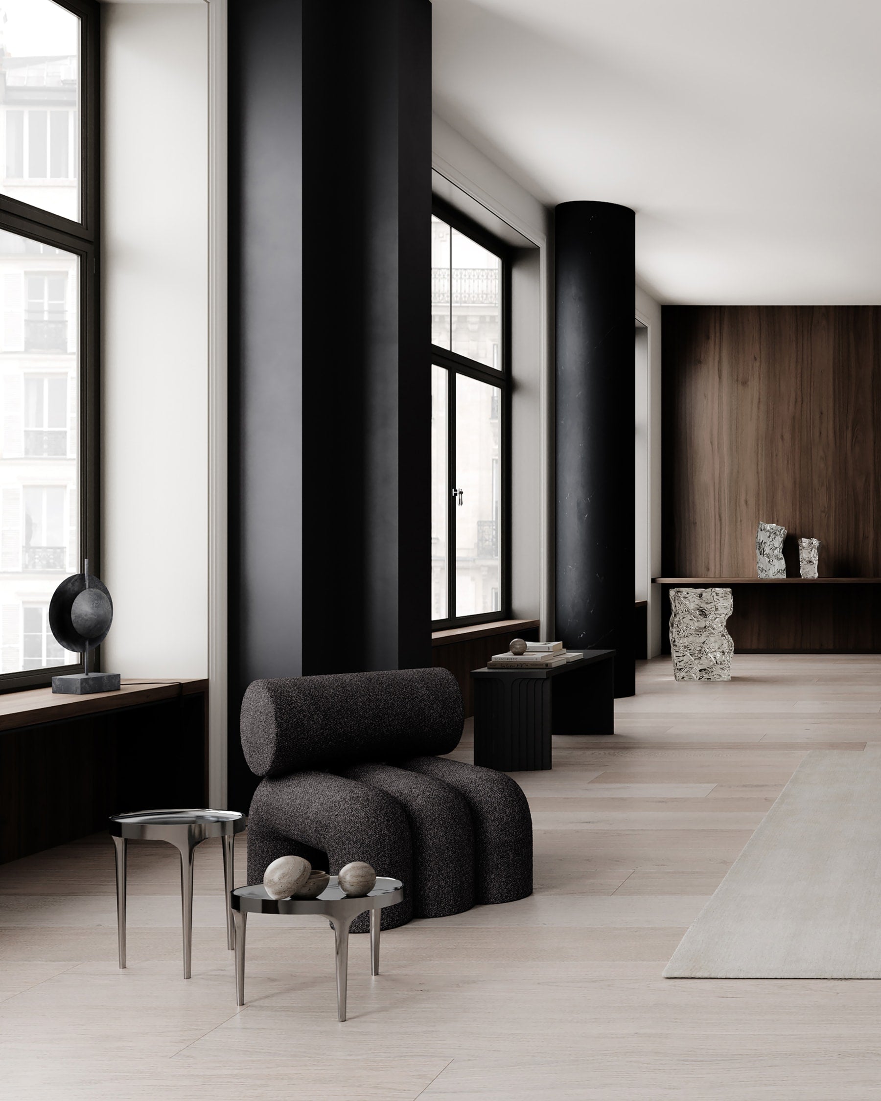 FOKU armchair in gray-brown boucle