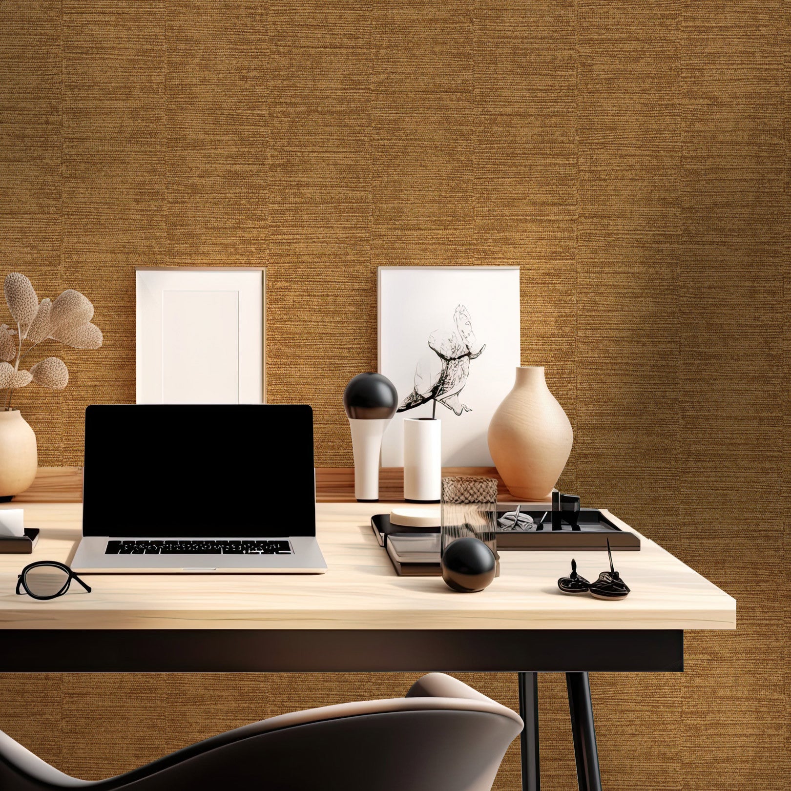 Strukturierte metallische Tapete mit Streifen SCANDIUM - ODER PATINE dunkles Gelb