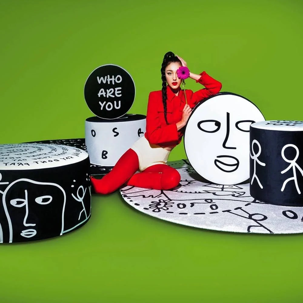 DAWN Pouf schwarz-weiß