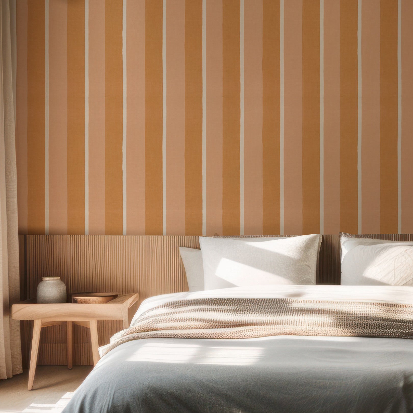 Structural wallpaper imitating striped canvas SINOPIA - ABRICOT/PEAU DE PÊCHE peach