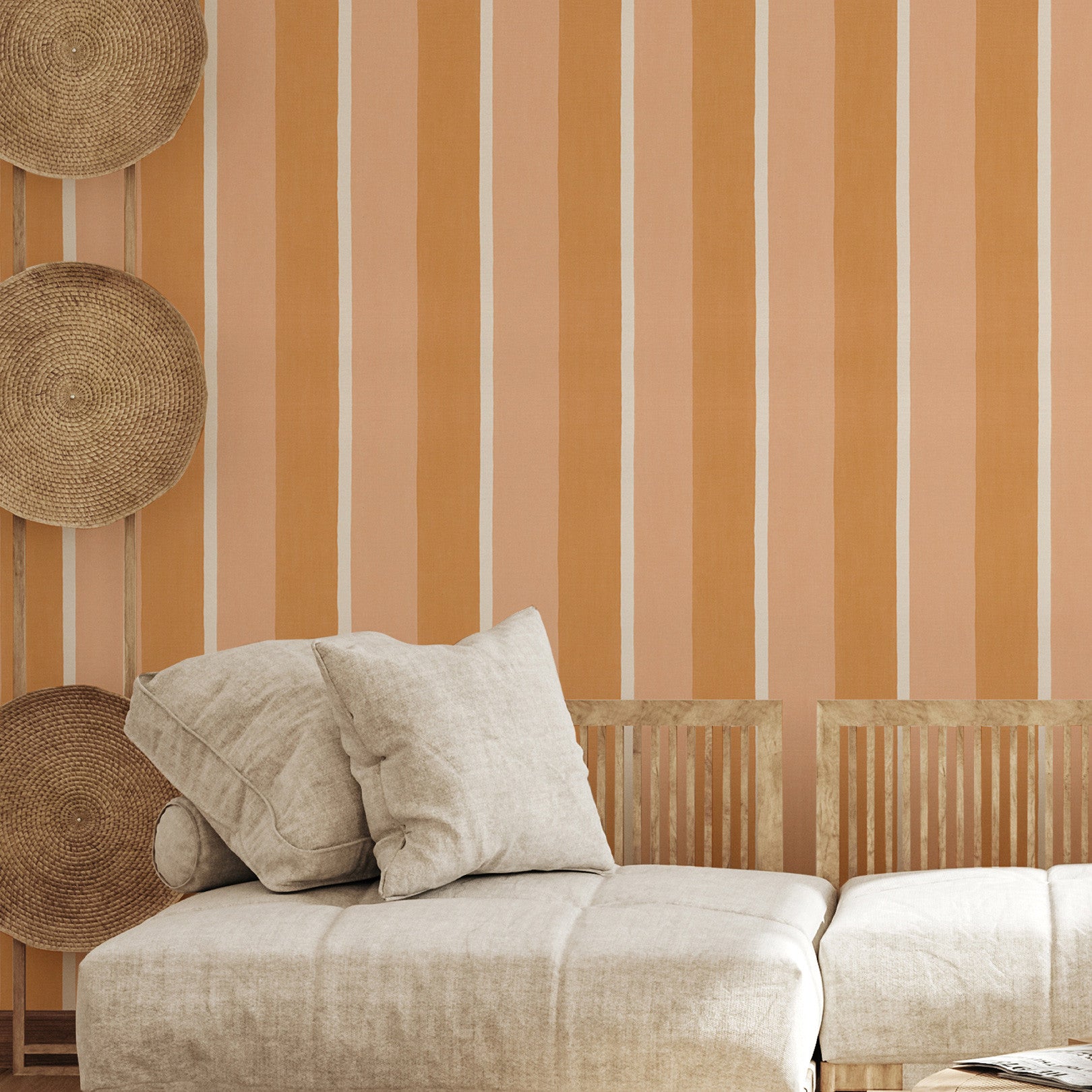 Structural wallpaper imitating striped canvas SINOPIA - ABRICOT/PEAU DE PÊCHE peach