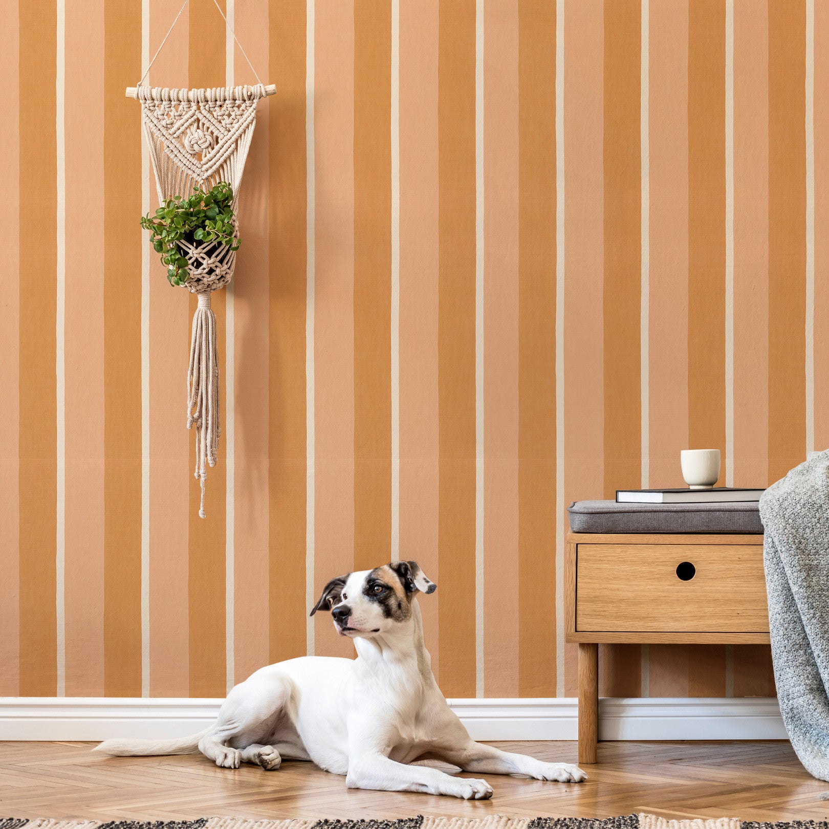 Structural wallpaper imitating striped canvas SINOPIA - ABRICOT/PEAU DE PÊCHE peach