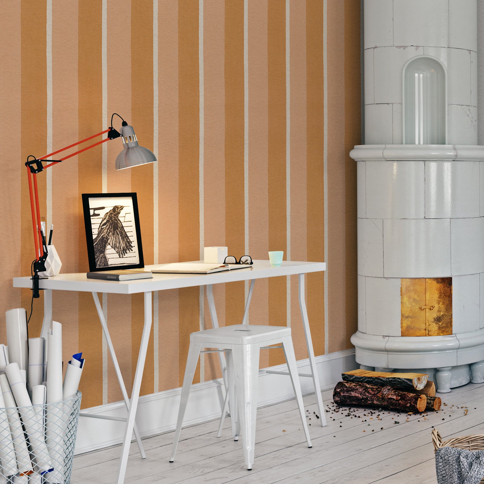 Structural wallpaper imitating striped canvas SINOPIA - ABRICOT/PEAU DE PÊCHE peach