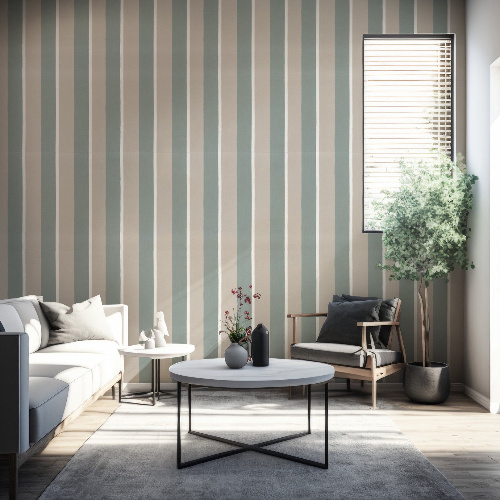 Strukturierte Tapete, die gestreiftes Leinen imitiert SINOPIA - GRÈGE/VERT DE GRIS grün mit braun