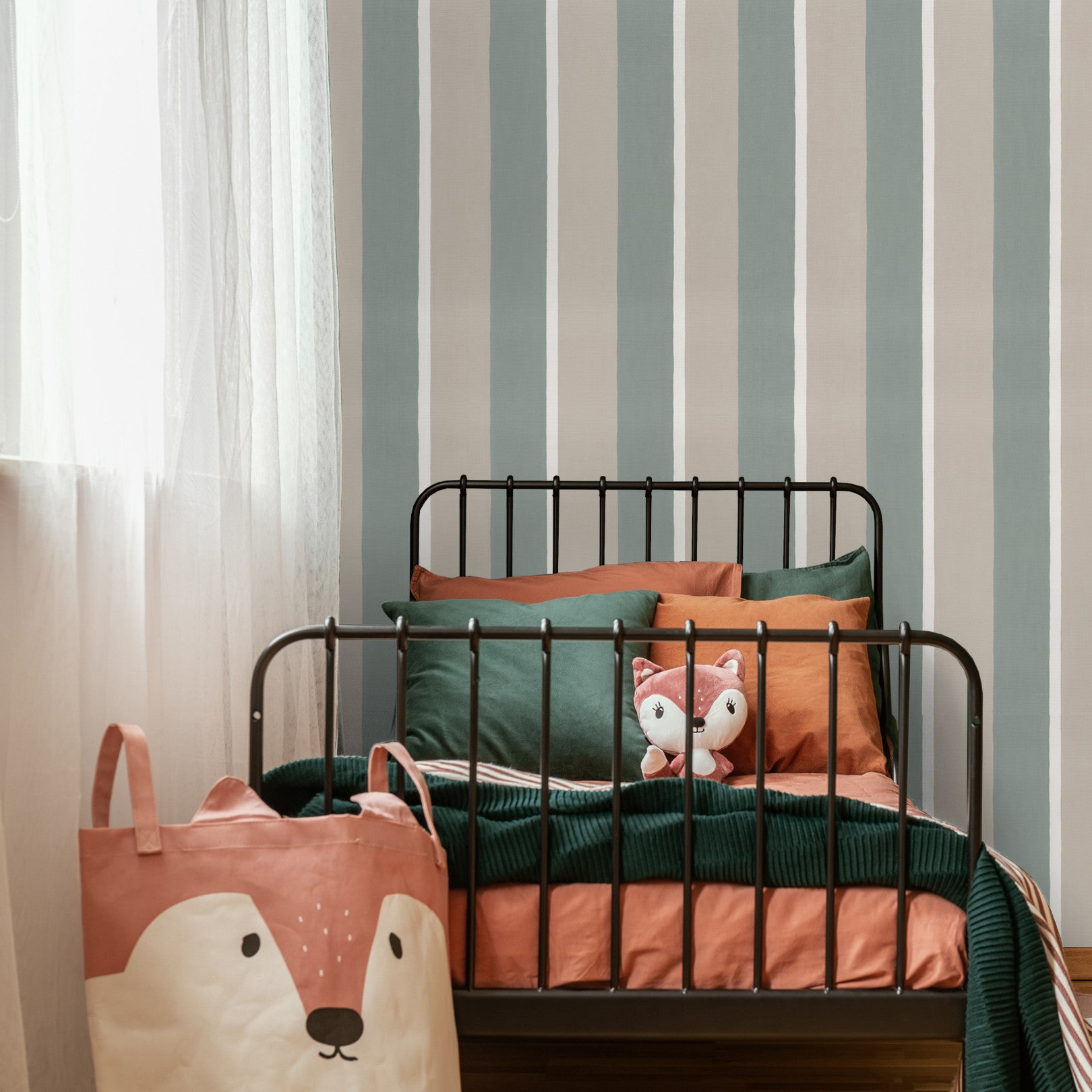 Strukturierte Tapete, die gestreiftes Leinen imitiert SINOPIA - GRÈGE/VERT DE GRIS grün mit braun