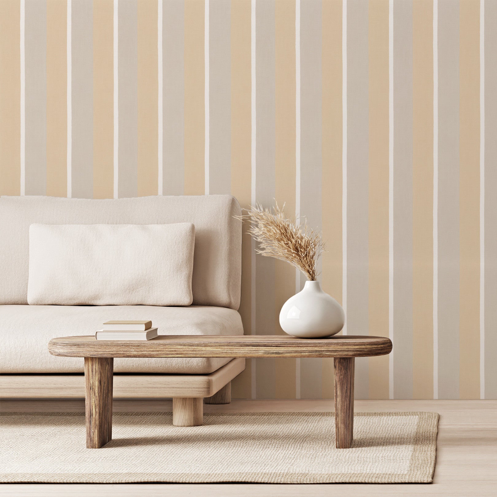 Strukturtapete, die gestreiftes Leinen imitiert SINOPIA - TRAVERTIN/GRÈGE travertin mit Braun