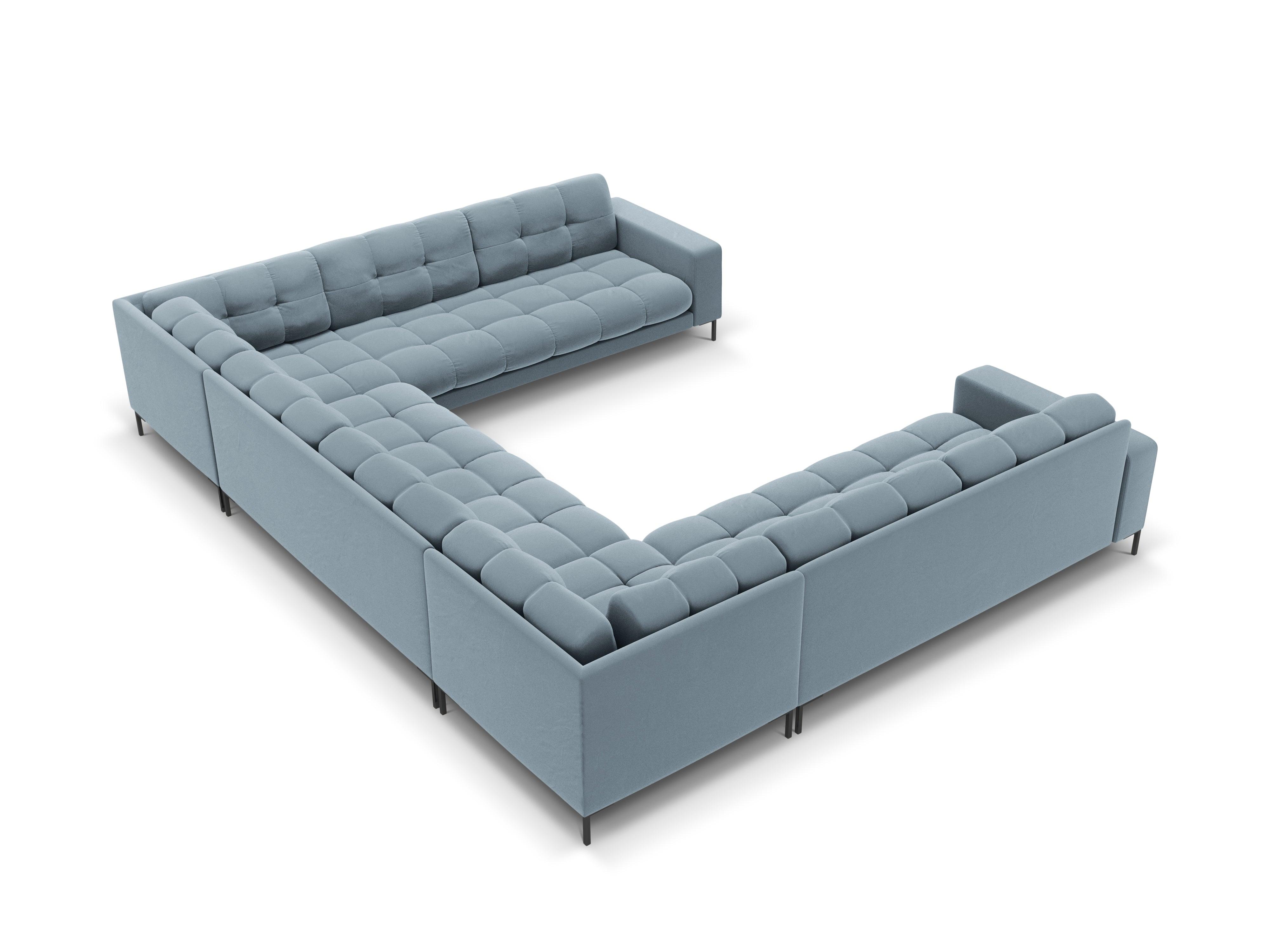 Sofa aksamitna panoramiczna 9-osobowa BALI jasnoniebieski z czarną podstawą – Cosmopolitan Design