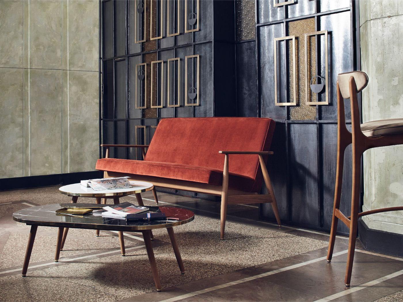 Sofa FOX żółty w tkaninie Shine Velvet Mustard 366 concept    Eye on Design