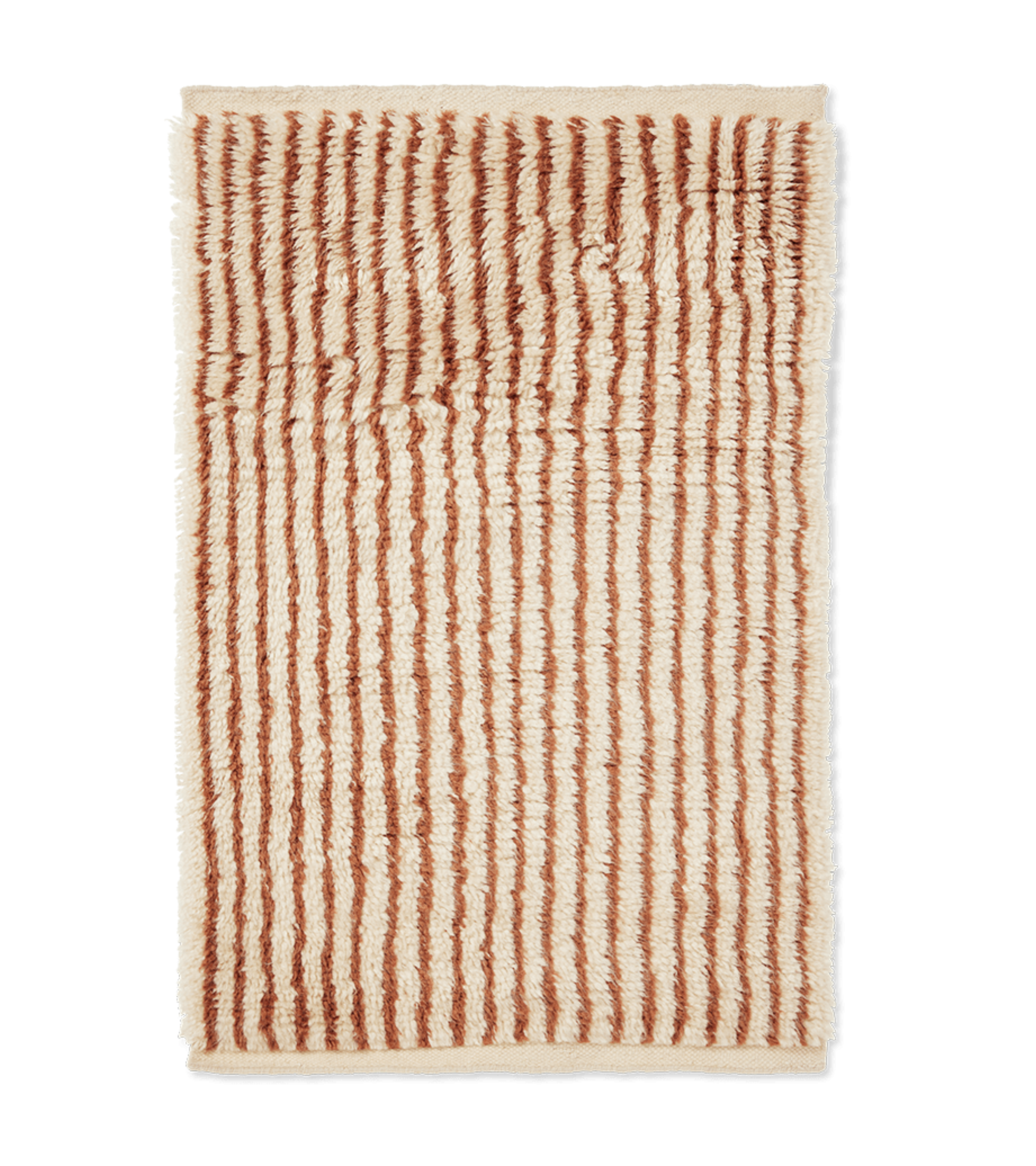 KAMI KNOTTED rug with long pile in rusty brown with beige