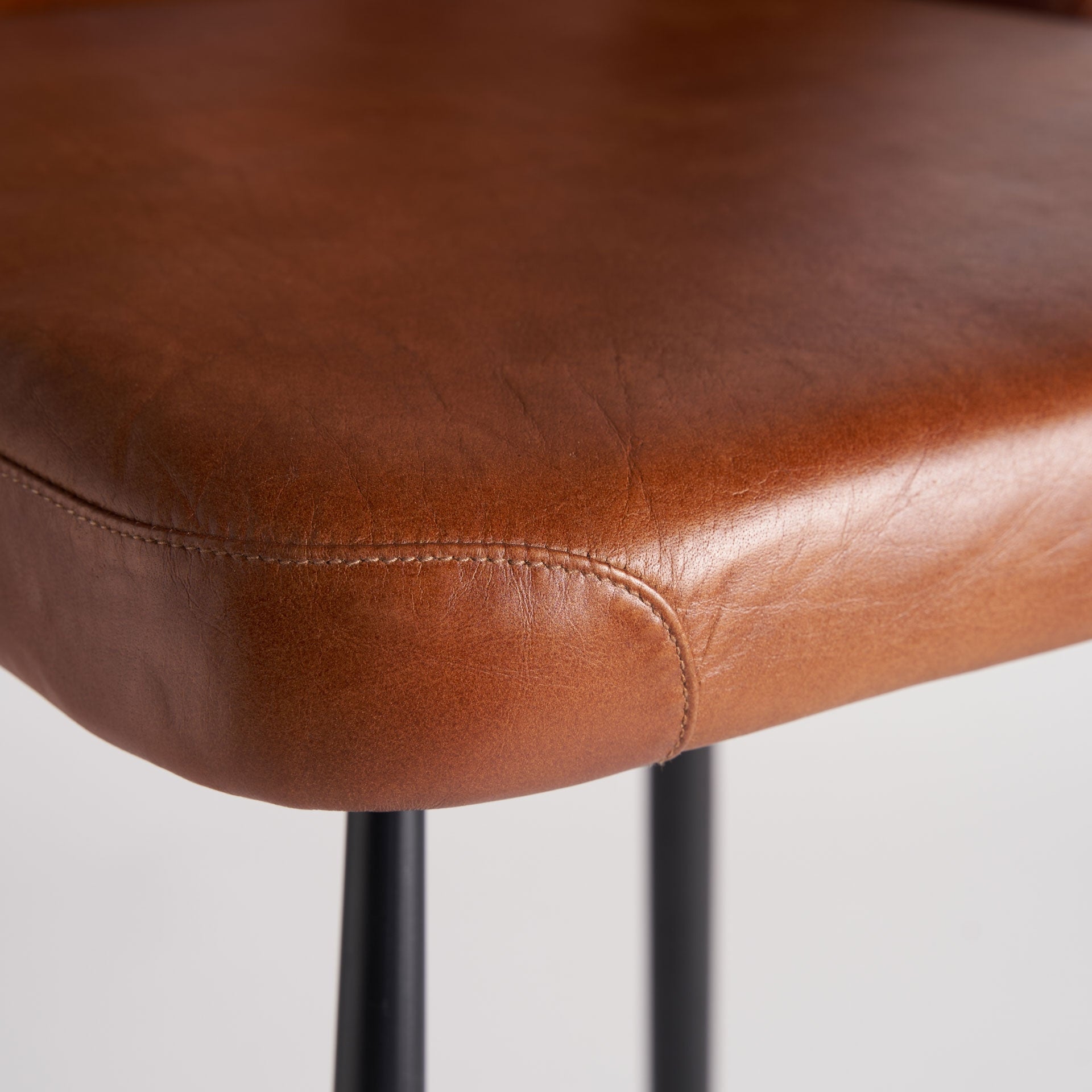 DEXTER Bar Stool Brown Leather with Black Base
