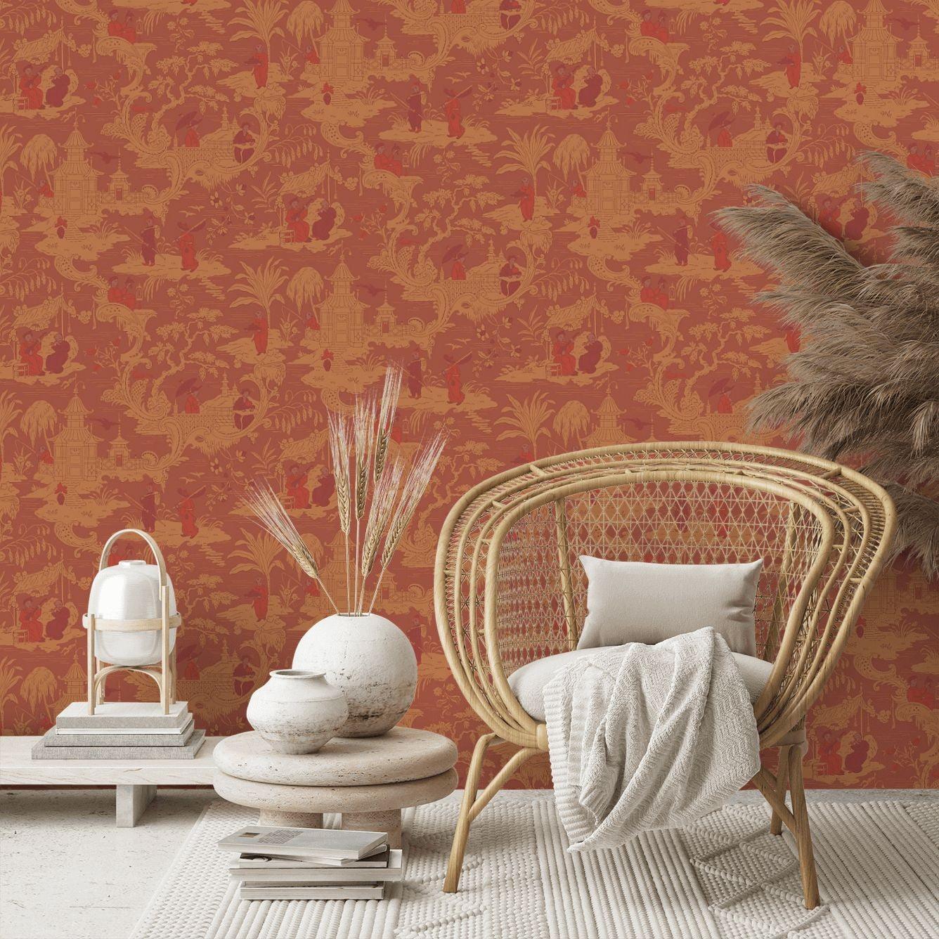 Wallpaper with Oriental Motif ARCHIVE ANTHOLOGY - Chinese Toile Parchment