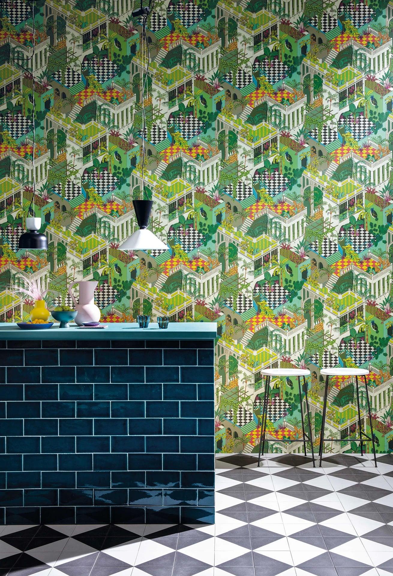 Tapete mit Architekturmotiv KOLLEKTION MODERN - Miami blau