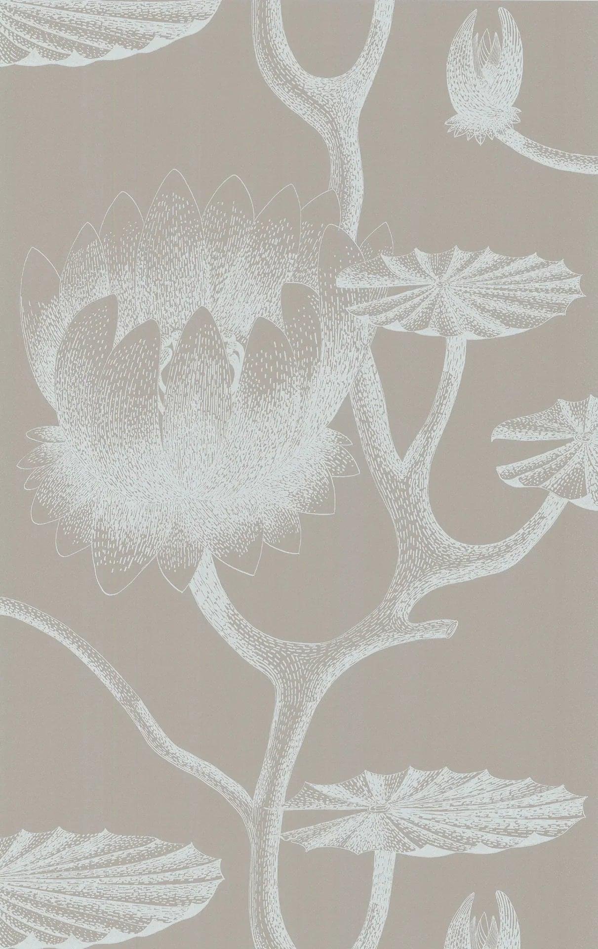 Contemporary Restyled Floral Pattern Wallpaper - Beige Lily