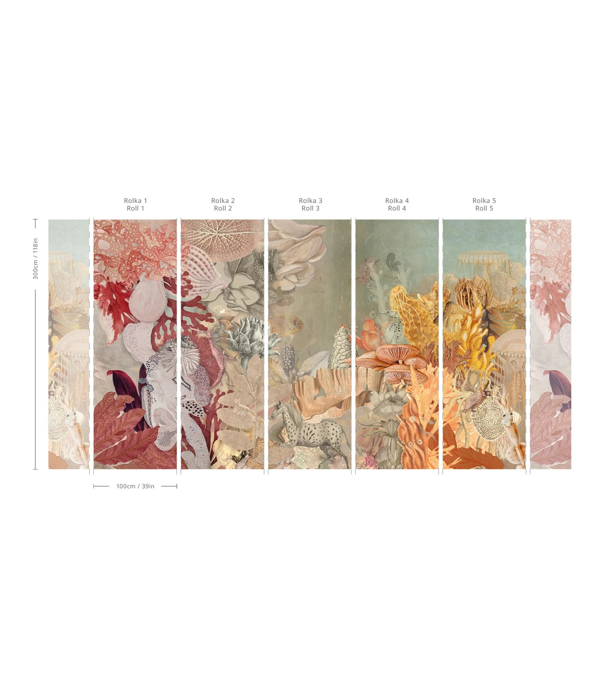 Tapeta flizelinowa z motywem morskim CORAL MIRAGE grün mit korallenrot