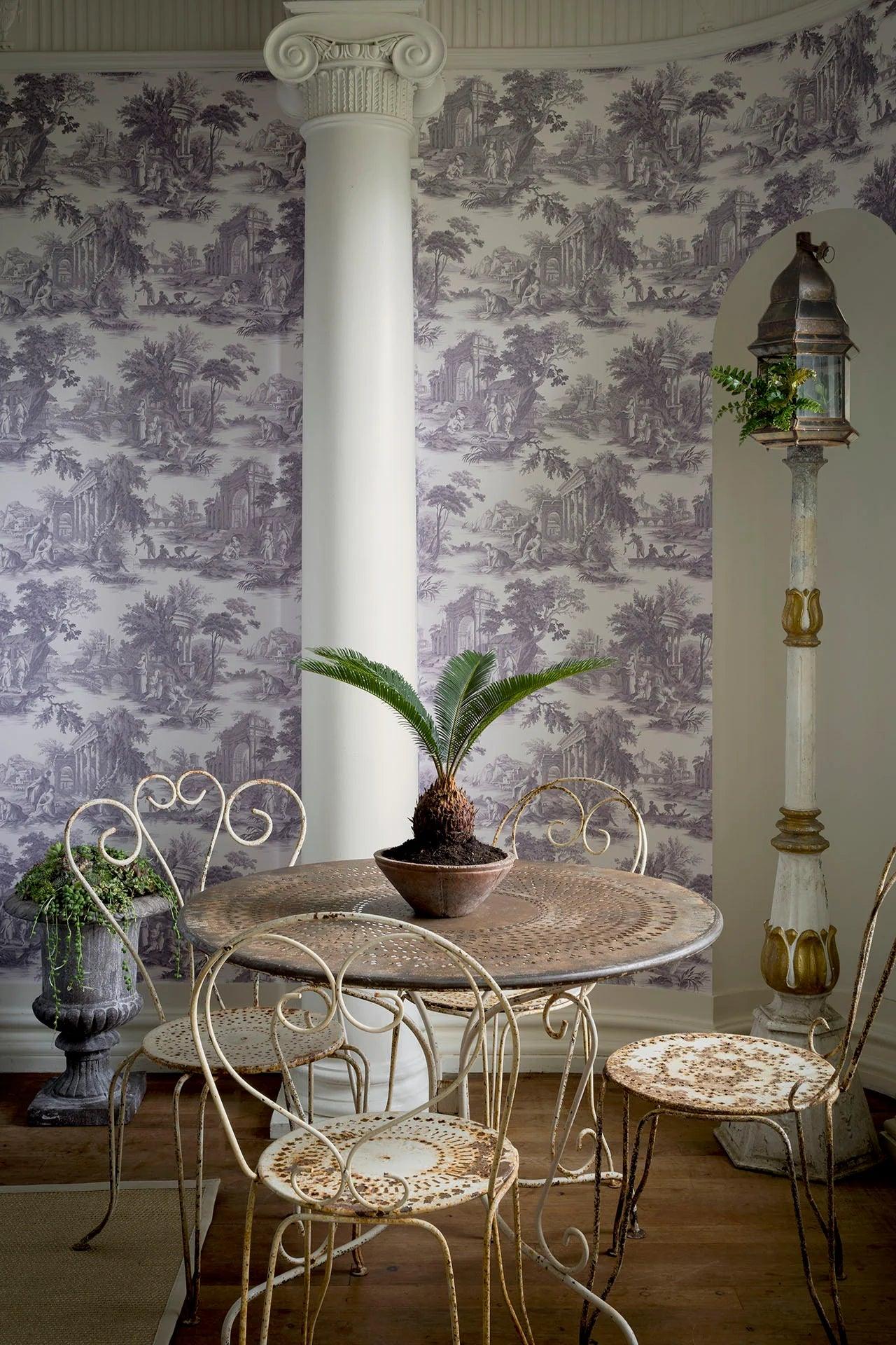 Wallpaper with a landscape of parks and waterways FOLIE - Villandry blue
