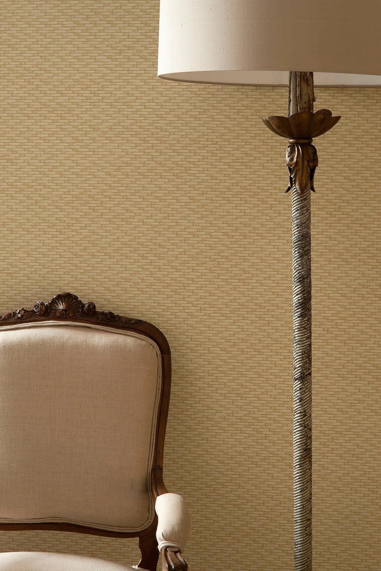Wallpaper with a geometric pattern resembling weaving FOUNDATION - Weave white