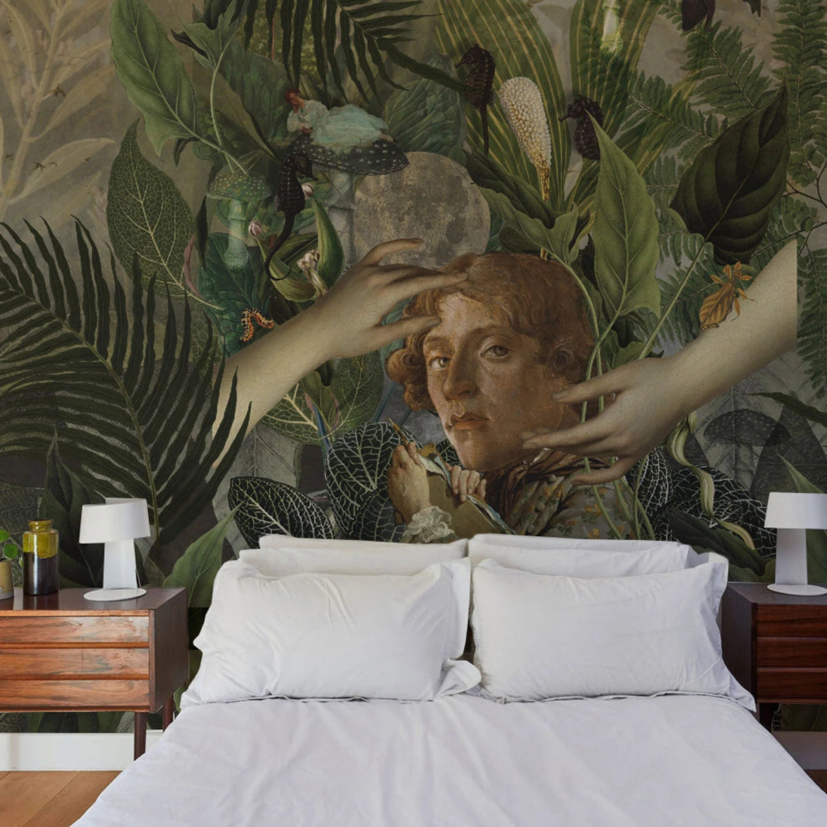 Wallpaper with an artistic plant motif GREEN MAN green