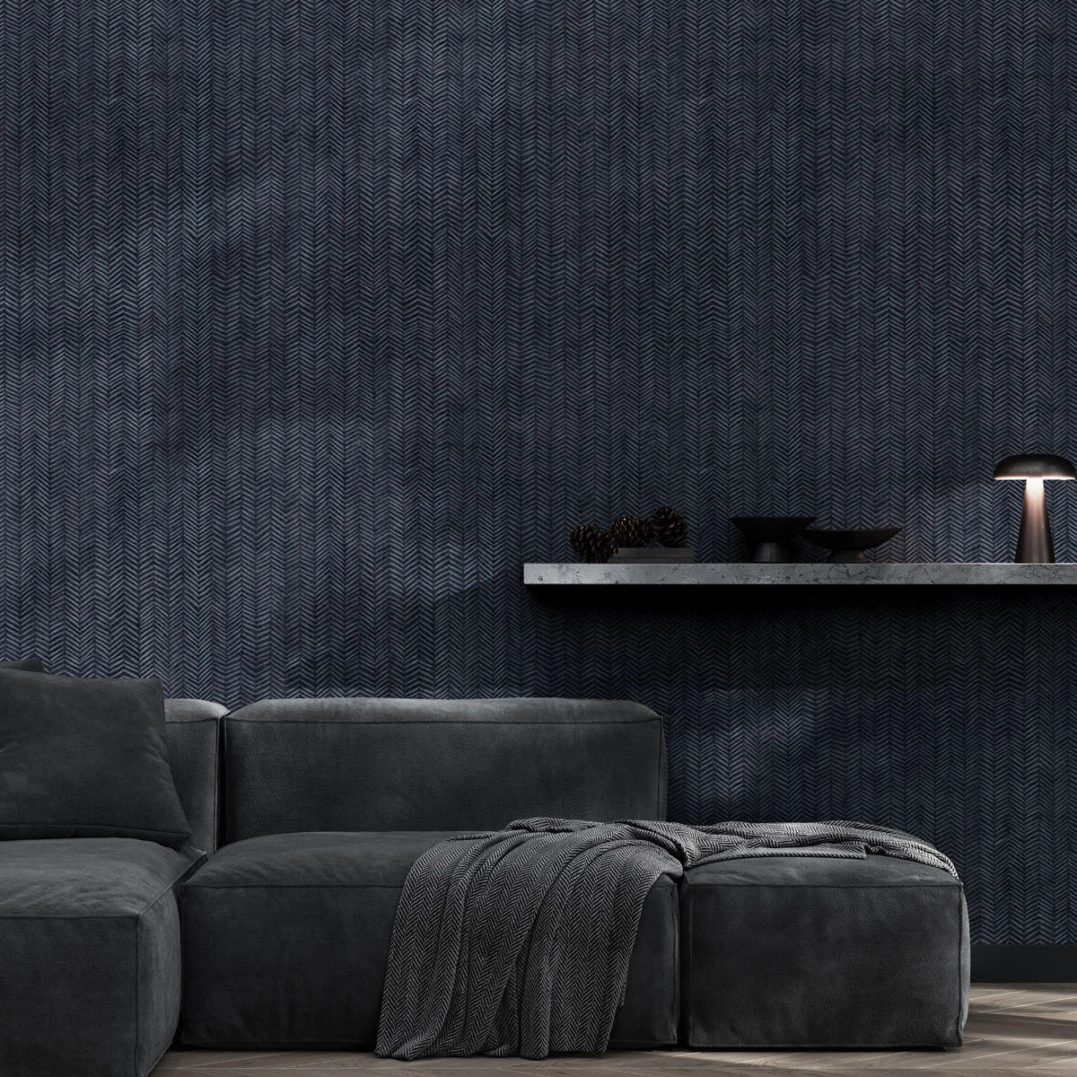 Tapeta flizelinowa ze wzorem imitująca jodełkę HERRINGBONE blau