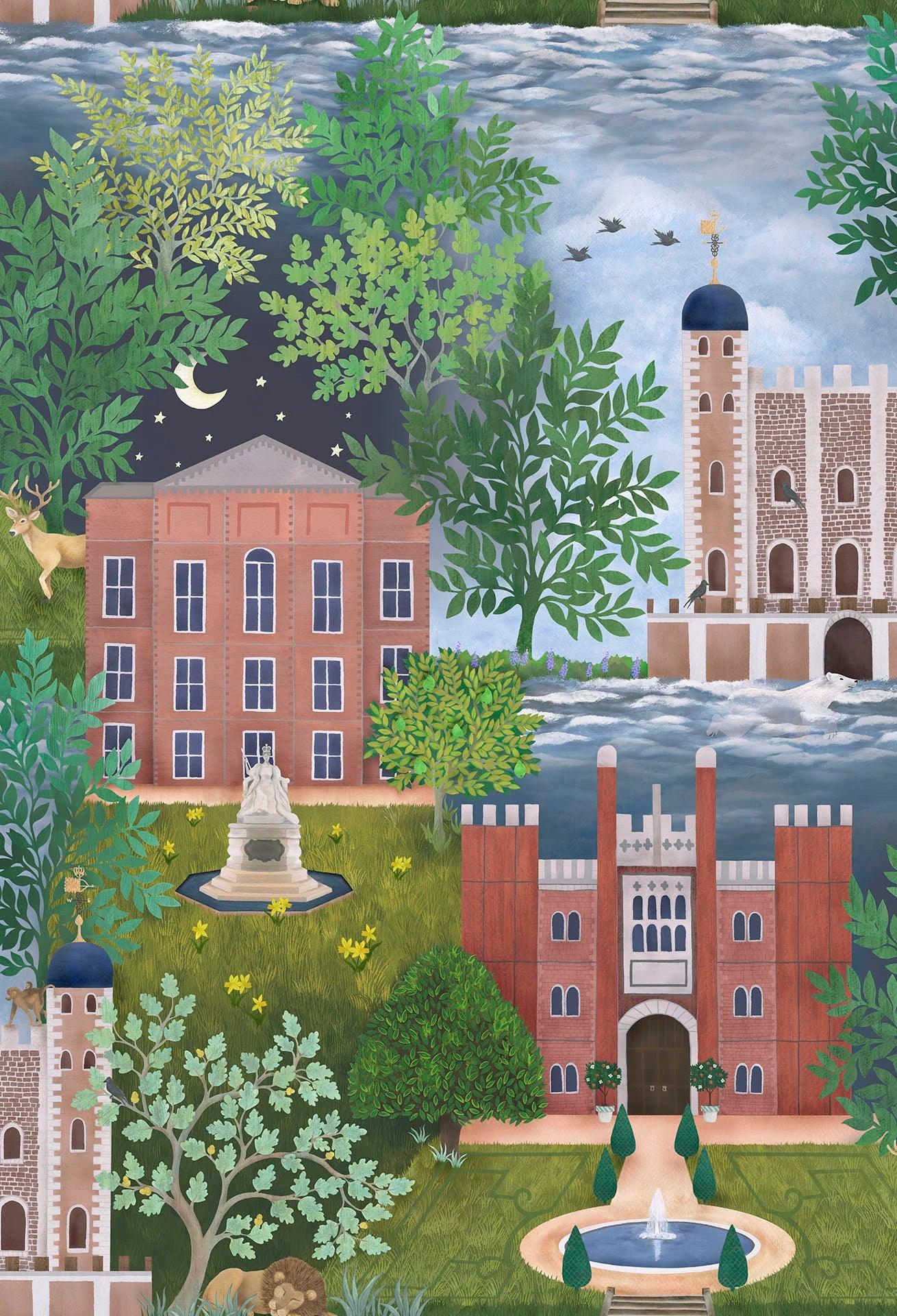 Tapete mit Architektur-Landschaft HRP GROSSE MEISTER - Palastgeschichten grün