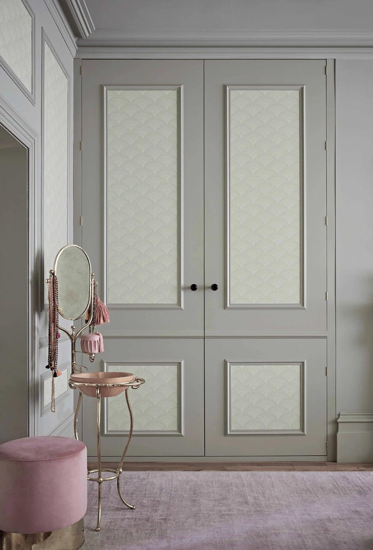 Tapete mit geometrischem Muster von Fächern im Art Deco-Stil ICONS - Federfächer beige