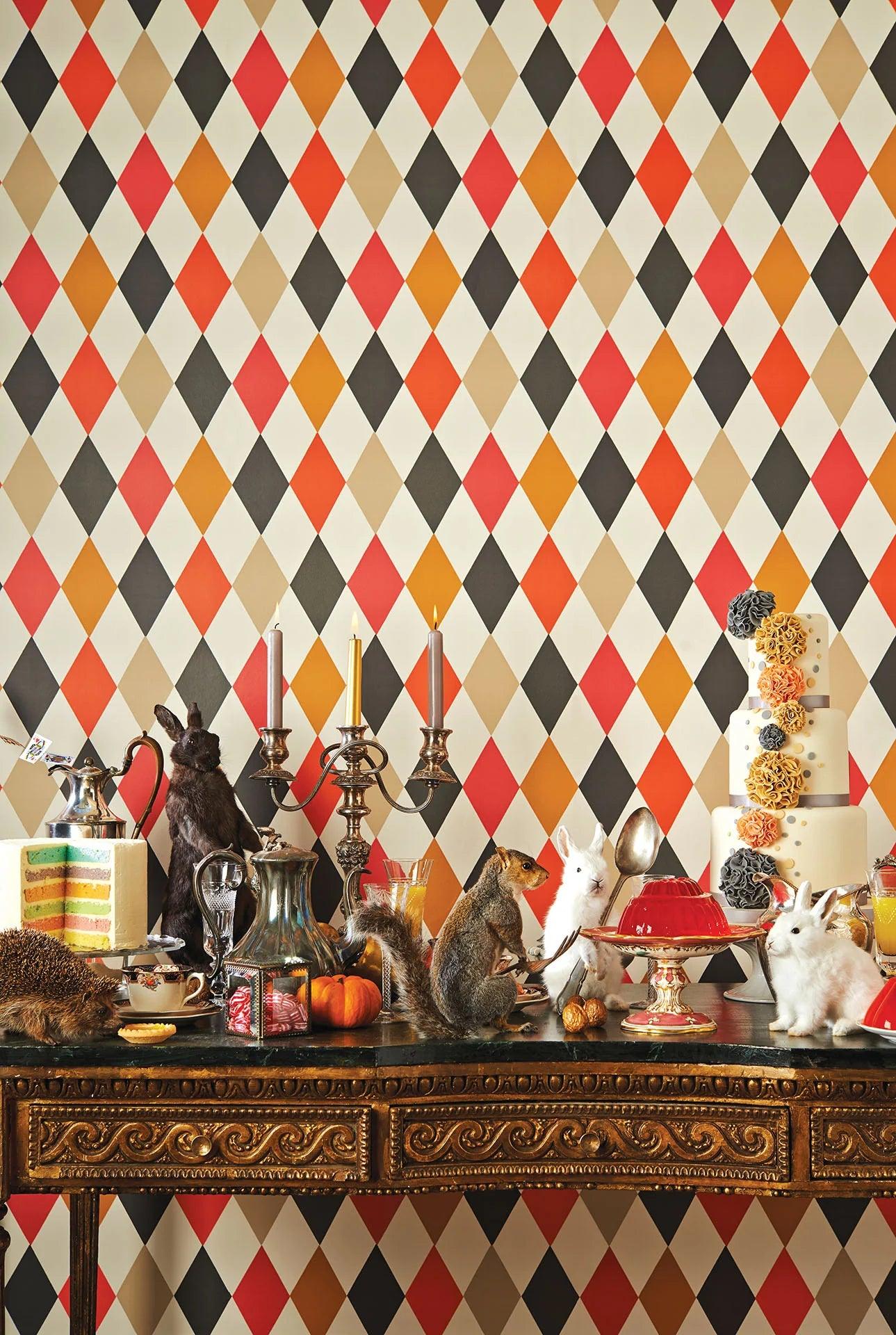 Whimsical Geometric Pattern Wallpaper - Punchinello Pastel on Cream