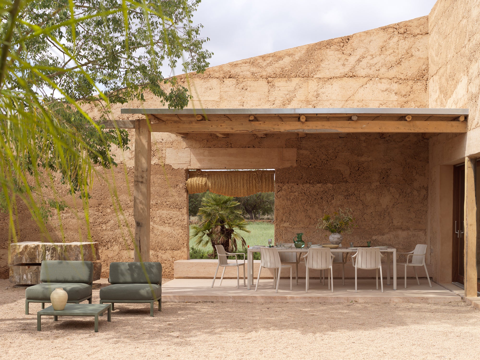 TIBERINA Beige Outdoor Chair with Armrests