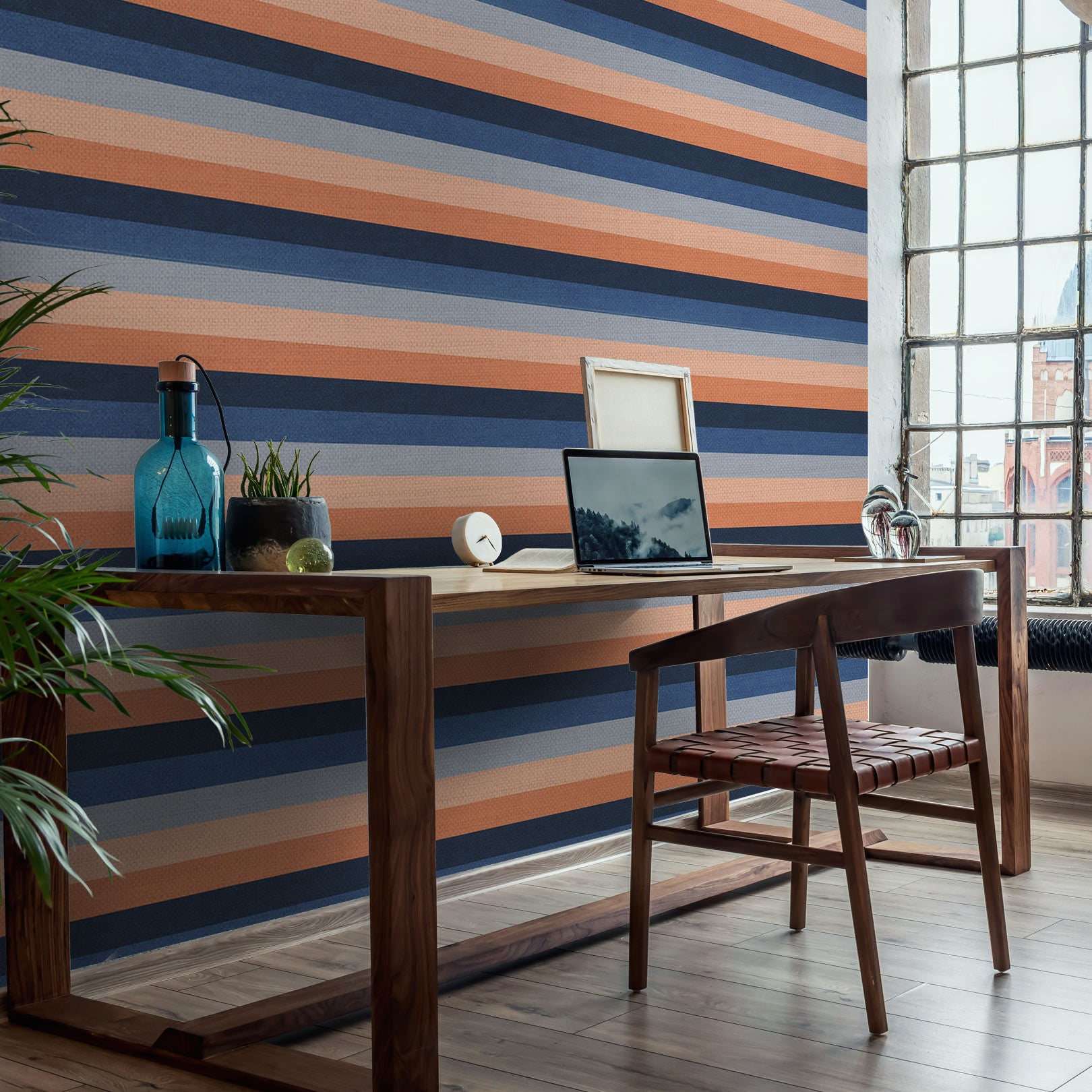 Strukturierte Tapete mit Streifen TRANSAT - MARINE/CORAIL navyblau mit koralle