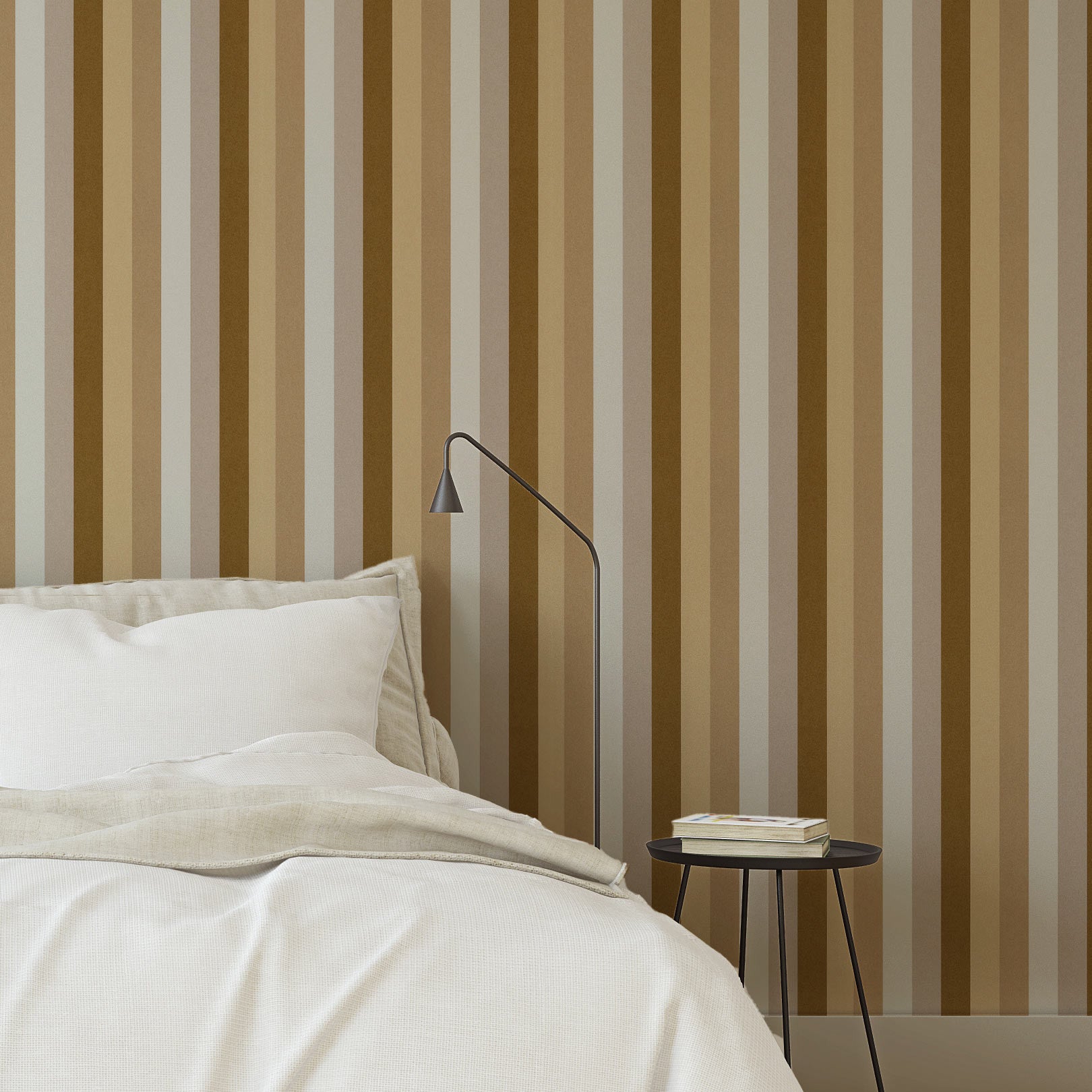 TRANSAT Striped Textured Wallpaper - SAND/CAMEL beige with brown