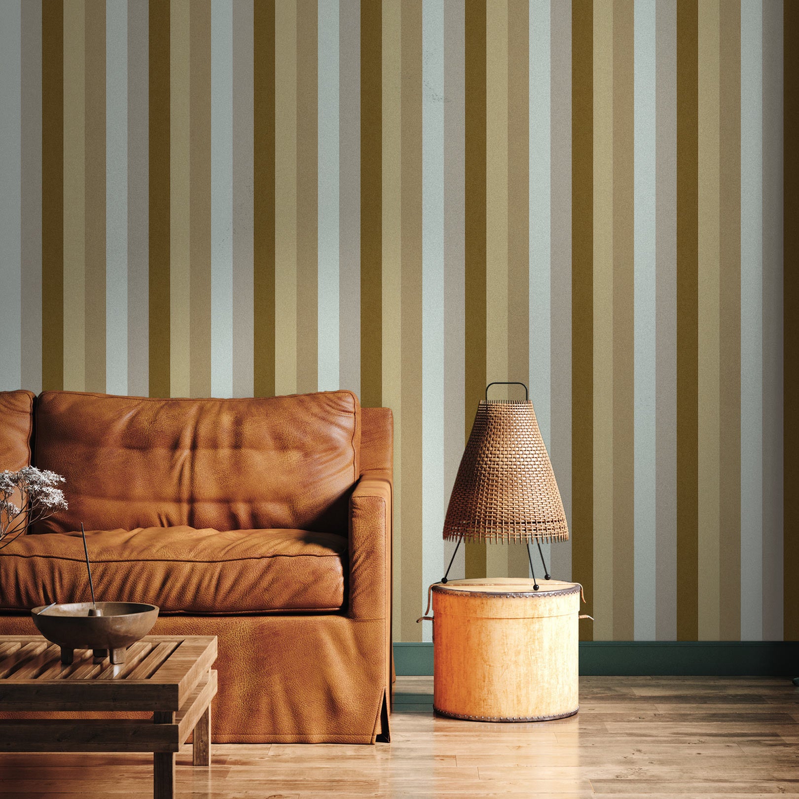 TRANSAT Striped Textured Wallpaper - SAND/CAMEL beige with brown