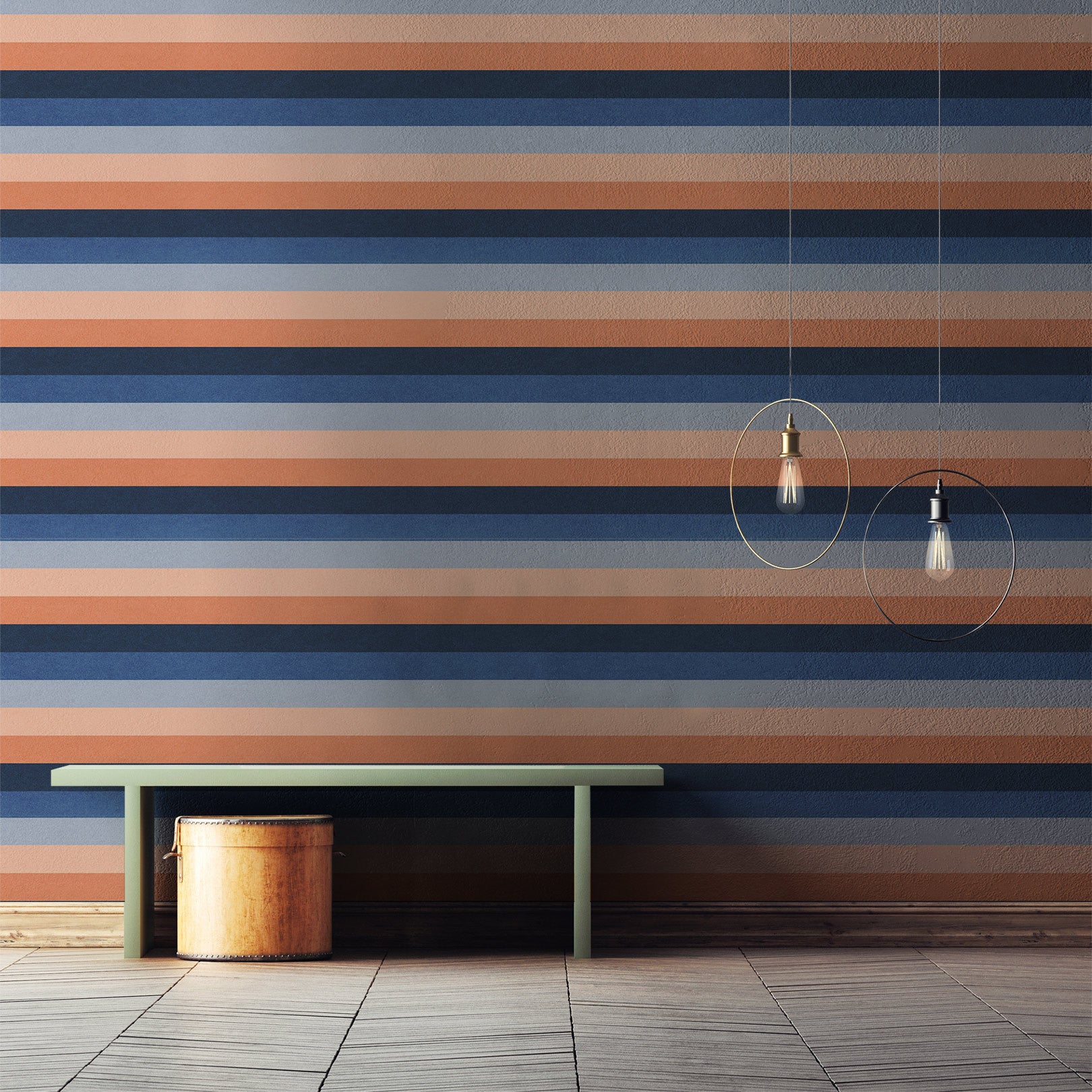 Strukturierte Tapete mit Streifen TRANSAT - MARINE/CORAIL navyblau mit koralle