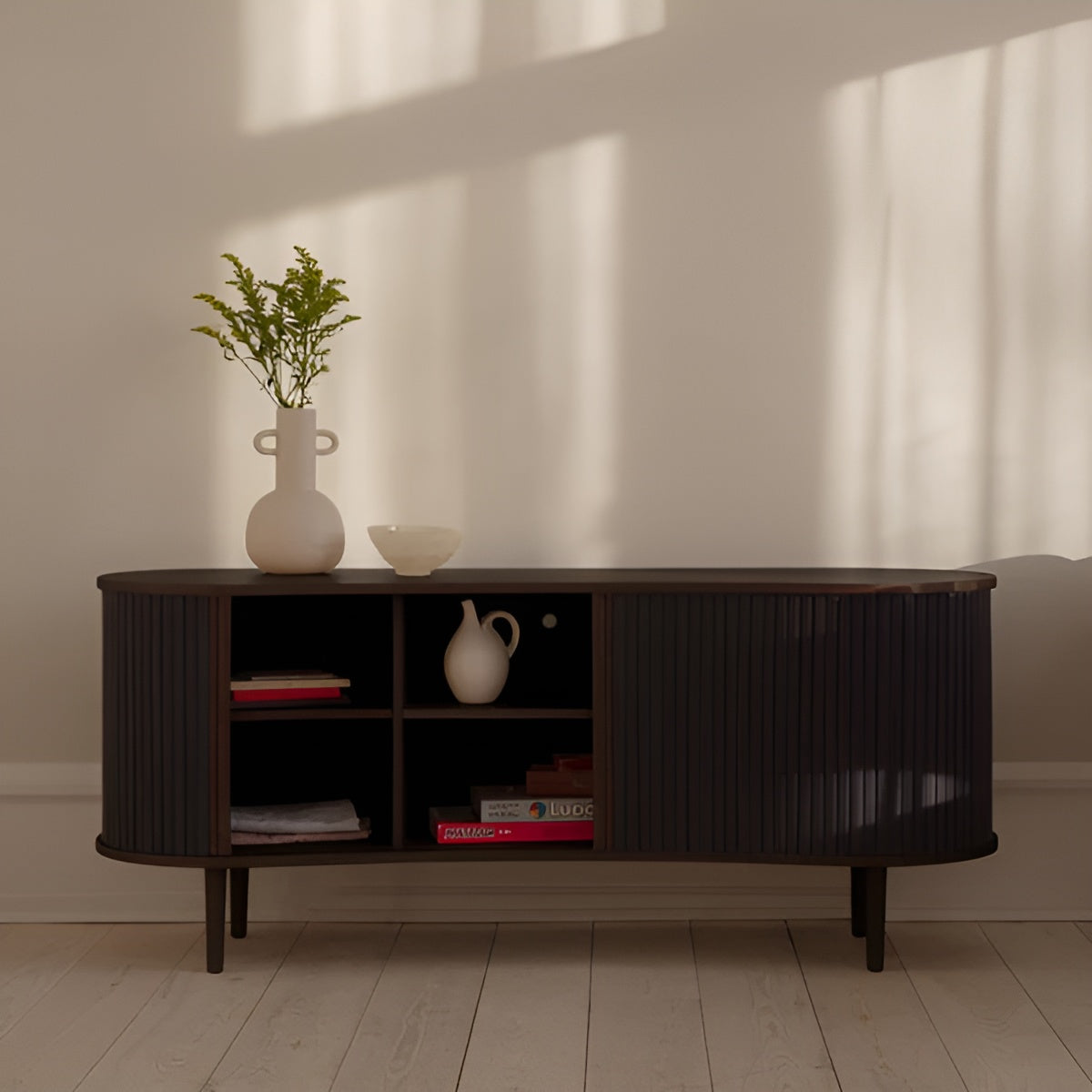 Kommode RTV AUDACIOUS anthrazit mit dunklem Eichenfuß