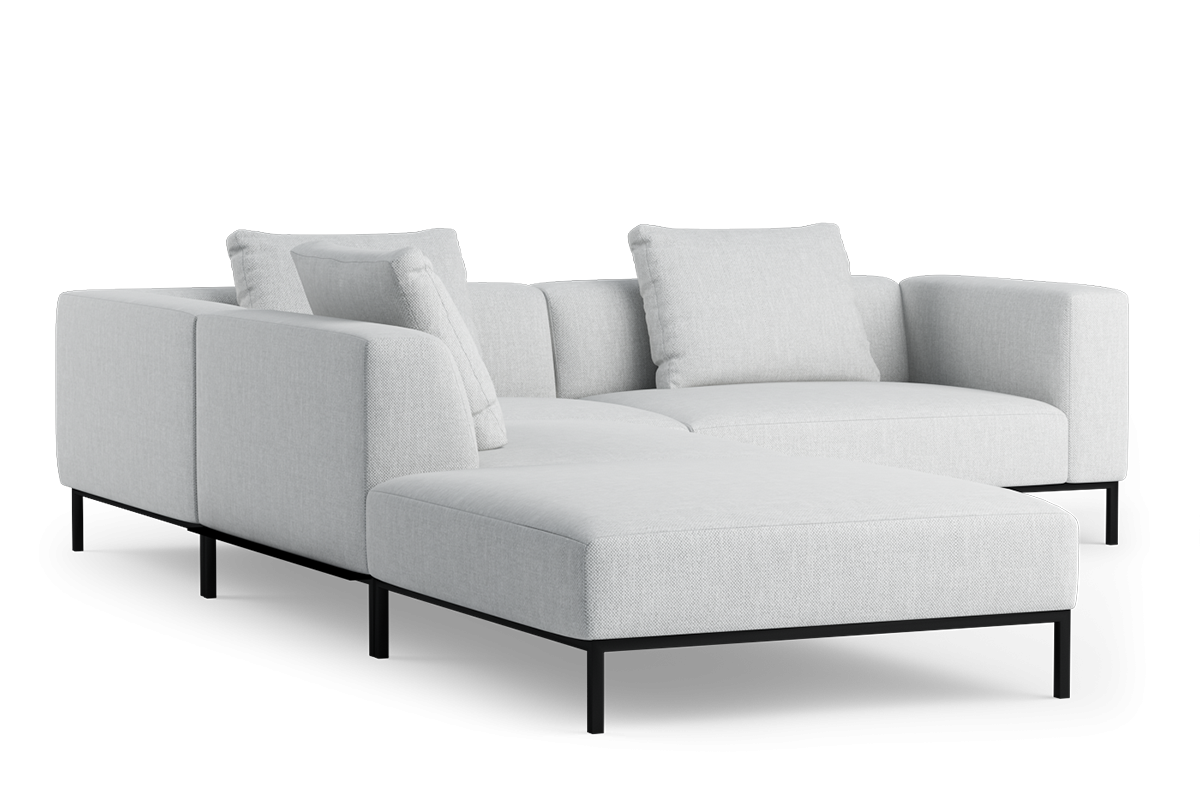 Modularer offener Ecksofa links HOLDEN gepolstert mit schwarzem Sockel