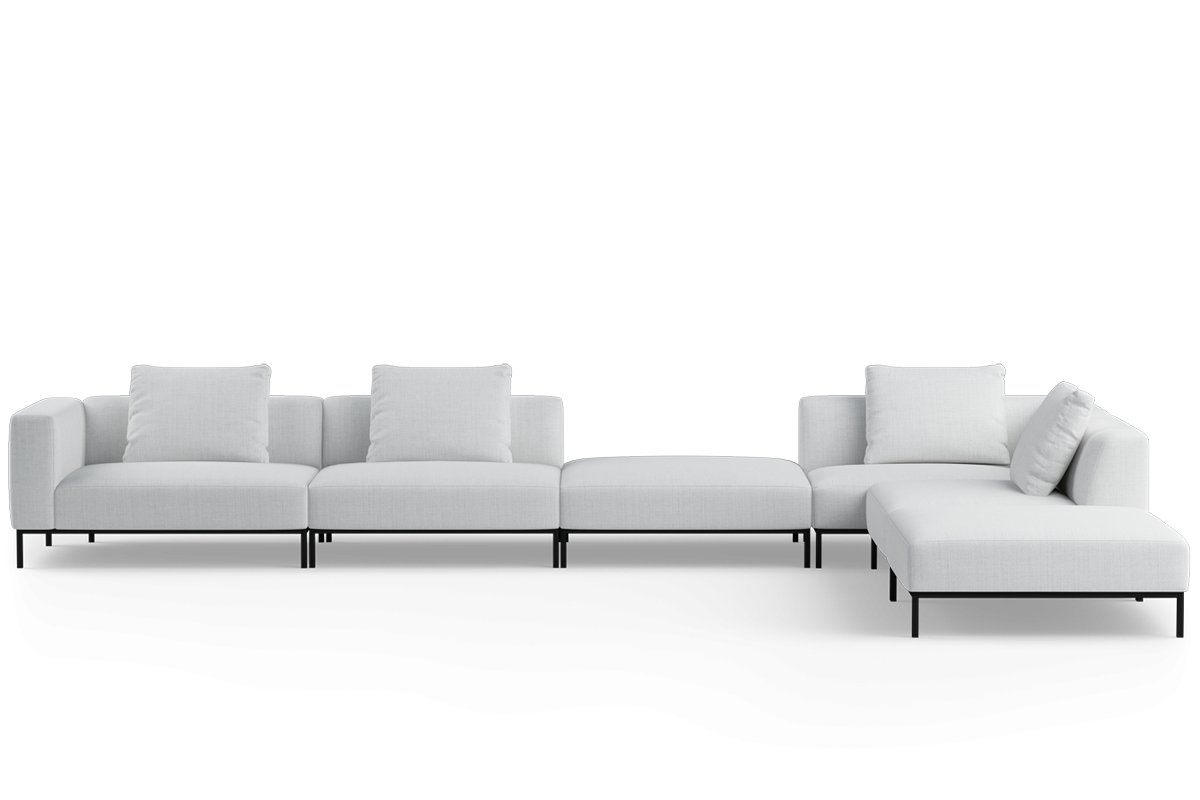 Right-facing modular sofa for 6 people HOLDEN upholstered with a black base