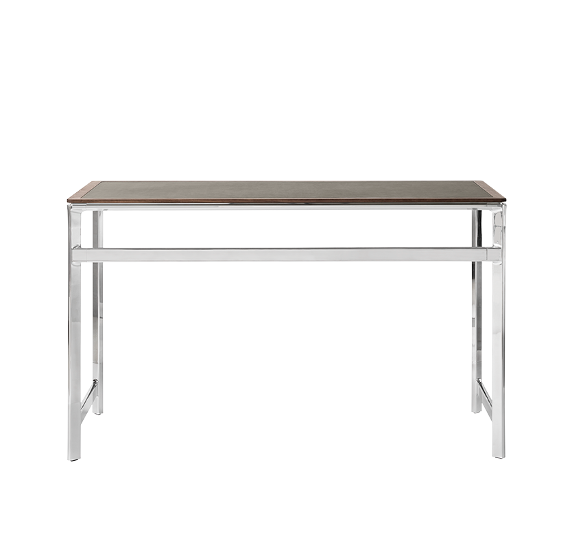 Schreibtisch STUDIO grüner Lederoberfläche mit Nussbaumrahmen und Aluminiumfuß