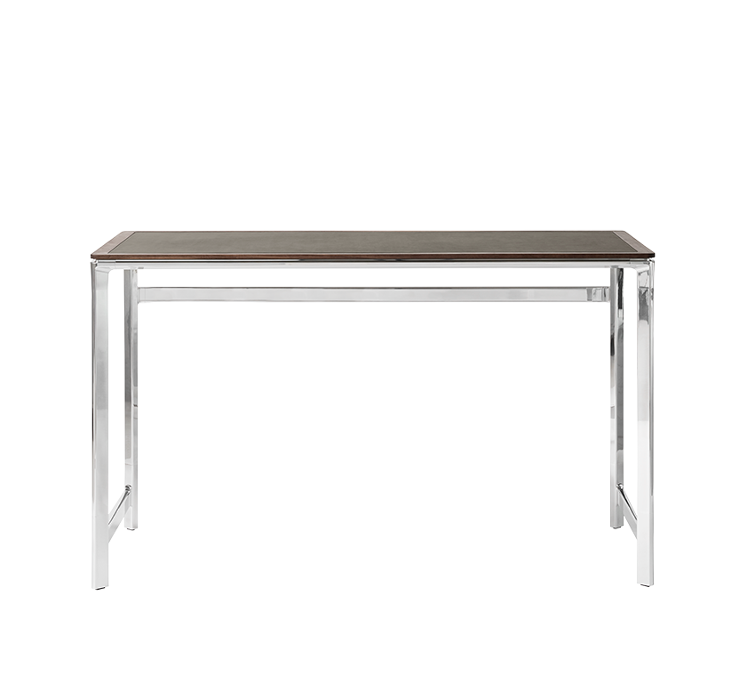 Schreibtisch STUDIO grüner Lederoberfläche mit Nussbaumrahmen und Aluminiumfuß