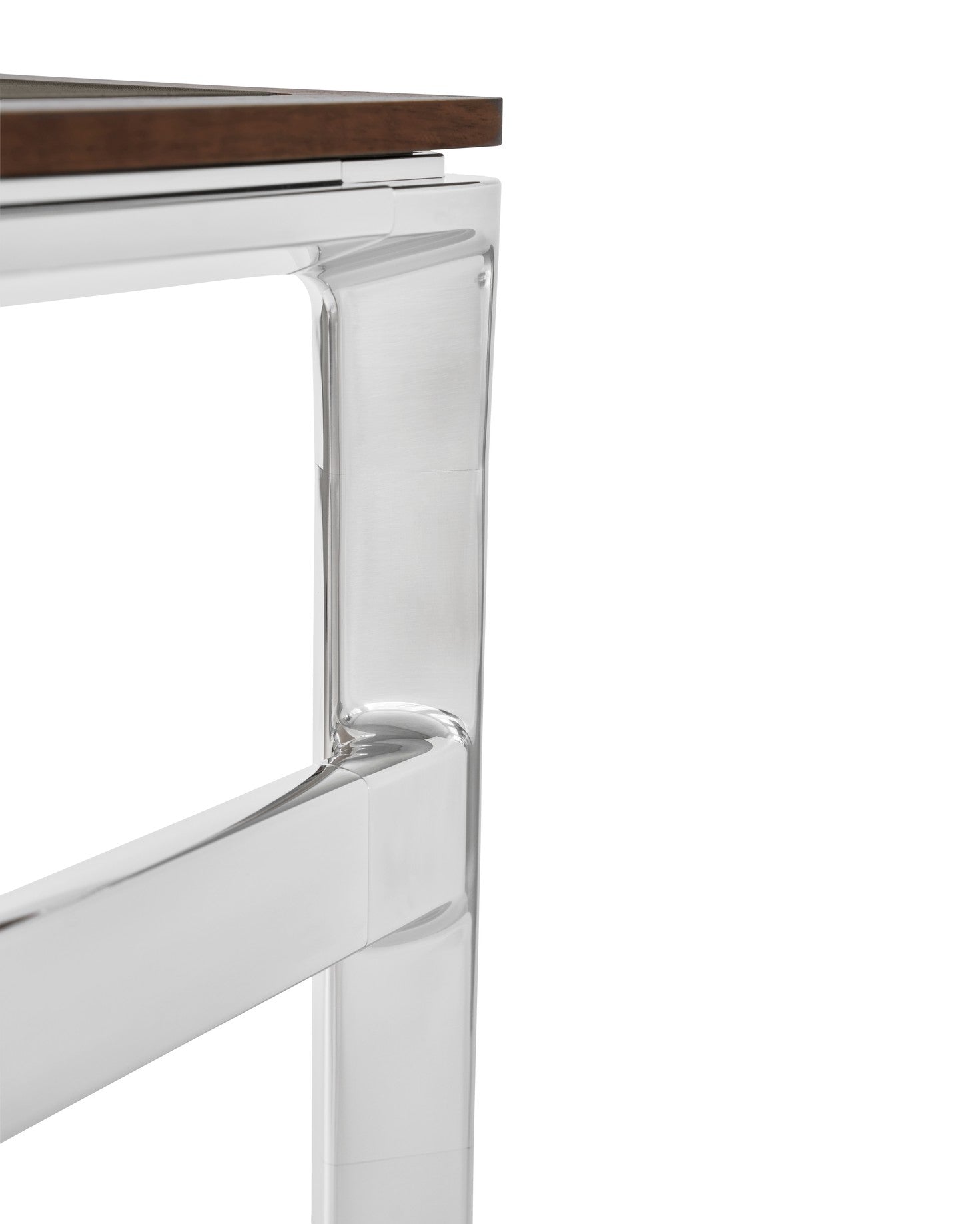 Schreibtisch STUDIO grüner Lederoberfläche mit Nussbaumrahmen und Aluminiumfuß