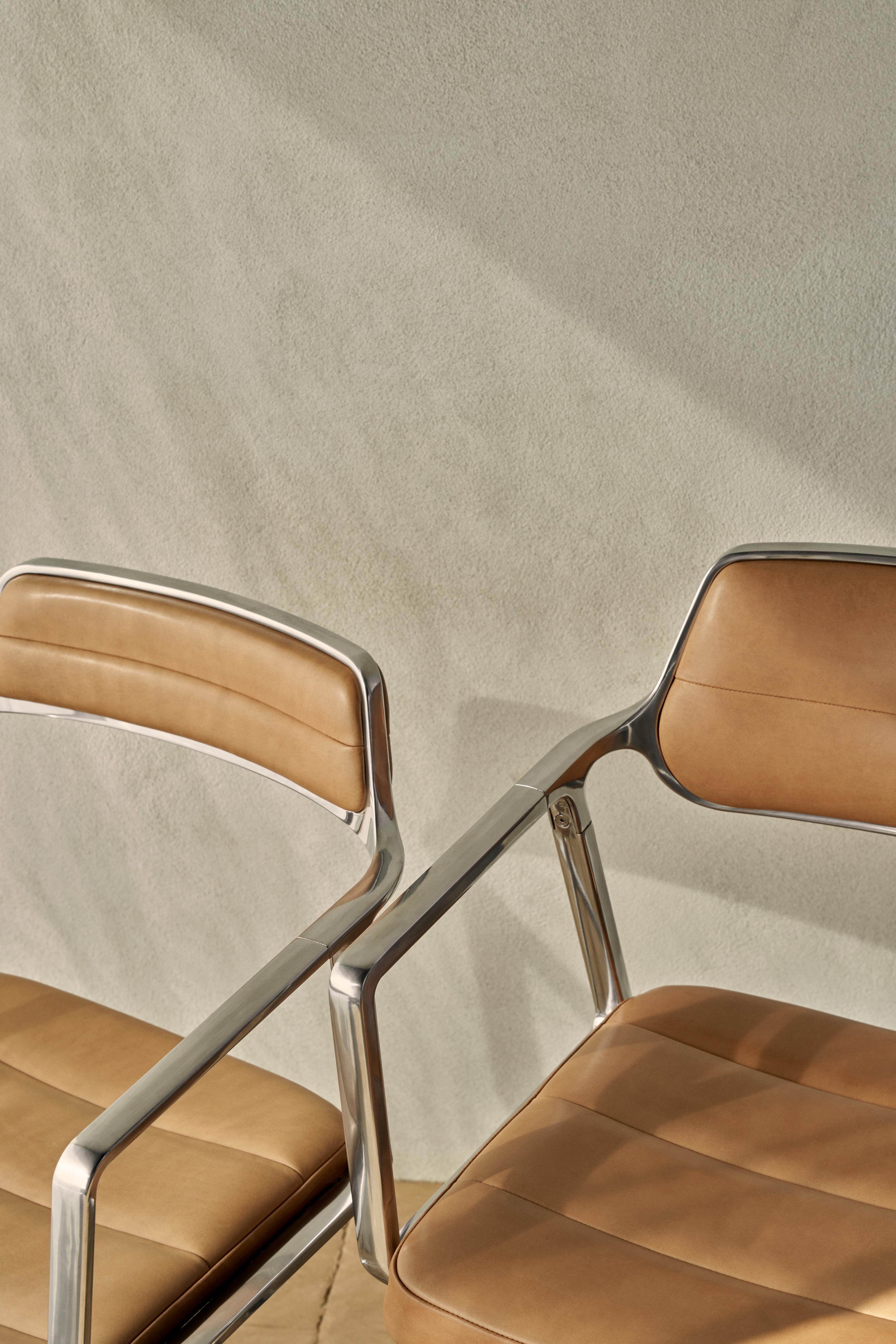 Office chair 453+ caramel leather with metal base