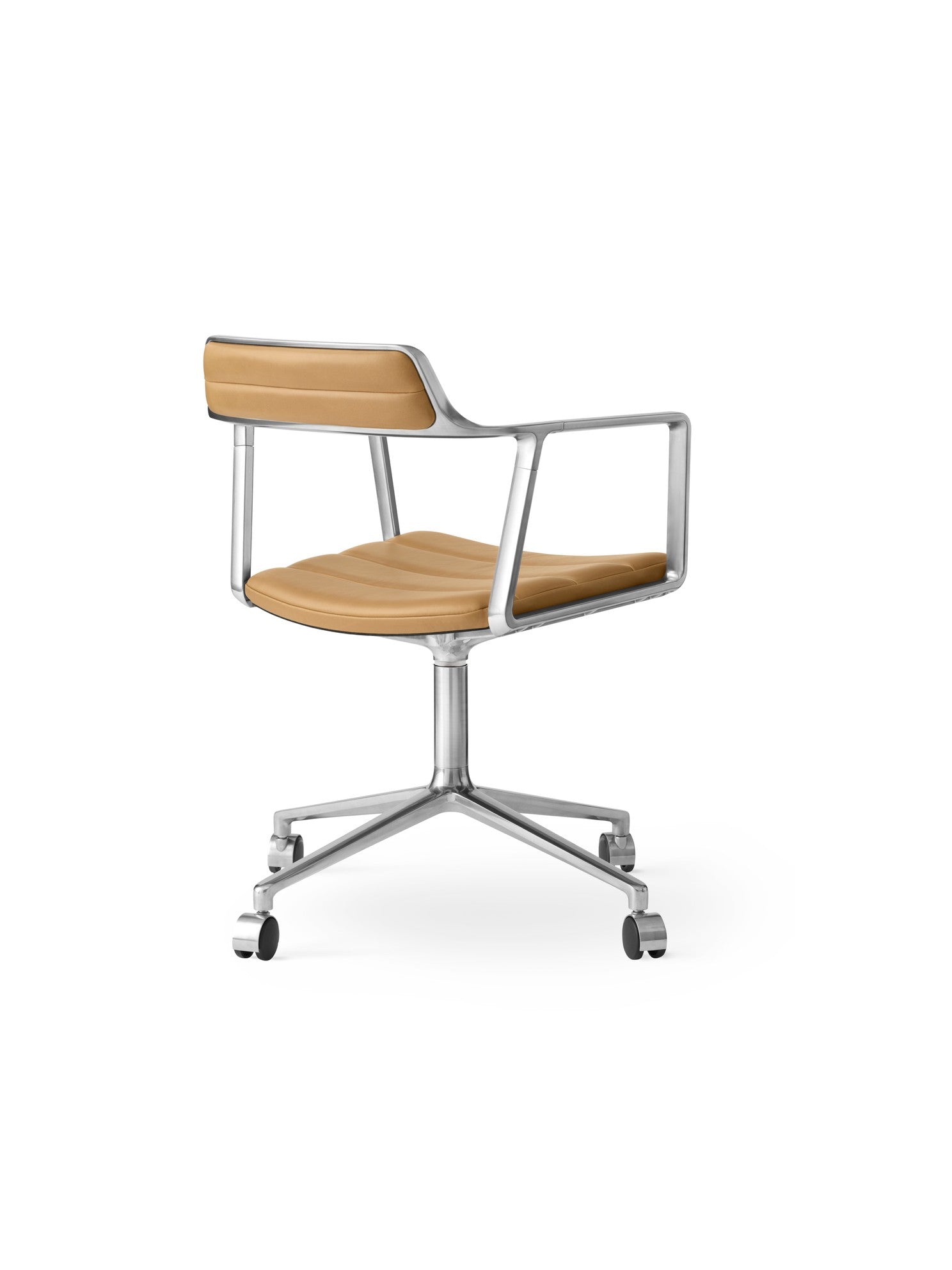 Bürostuhl 452 karamelbraunes Leder mit Metallbasis