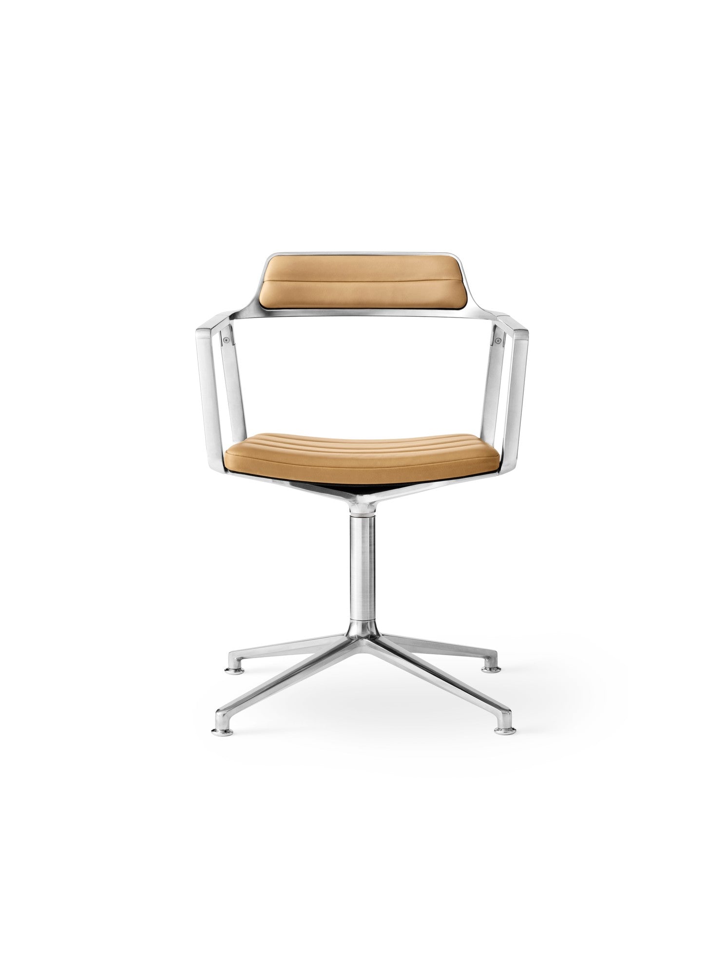 Bürostuhl 452 karamelbraunes Leder mit Metallbasis