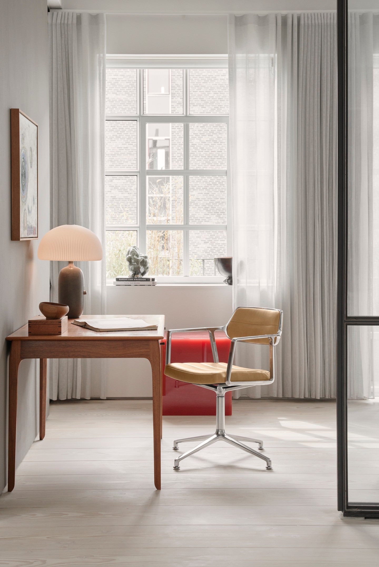 Office Chair 453 Caramel Leather with Metal Base