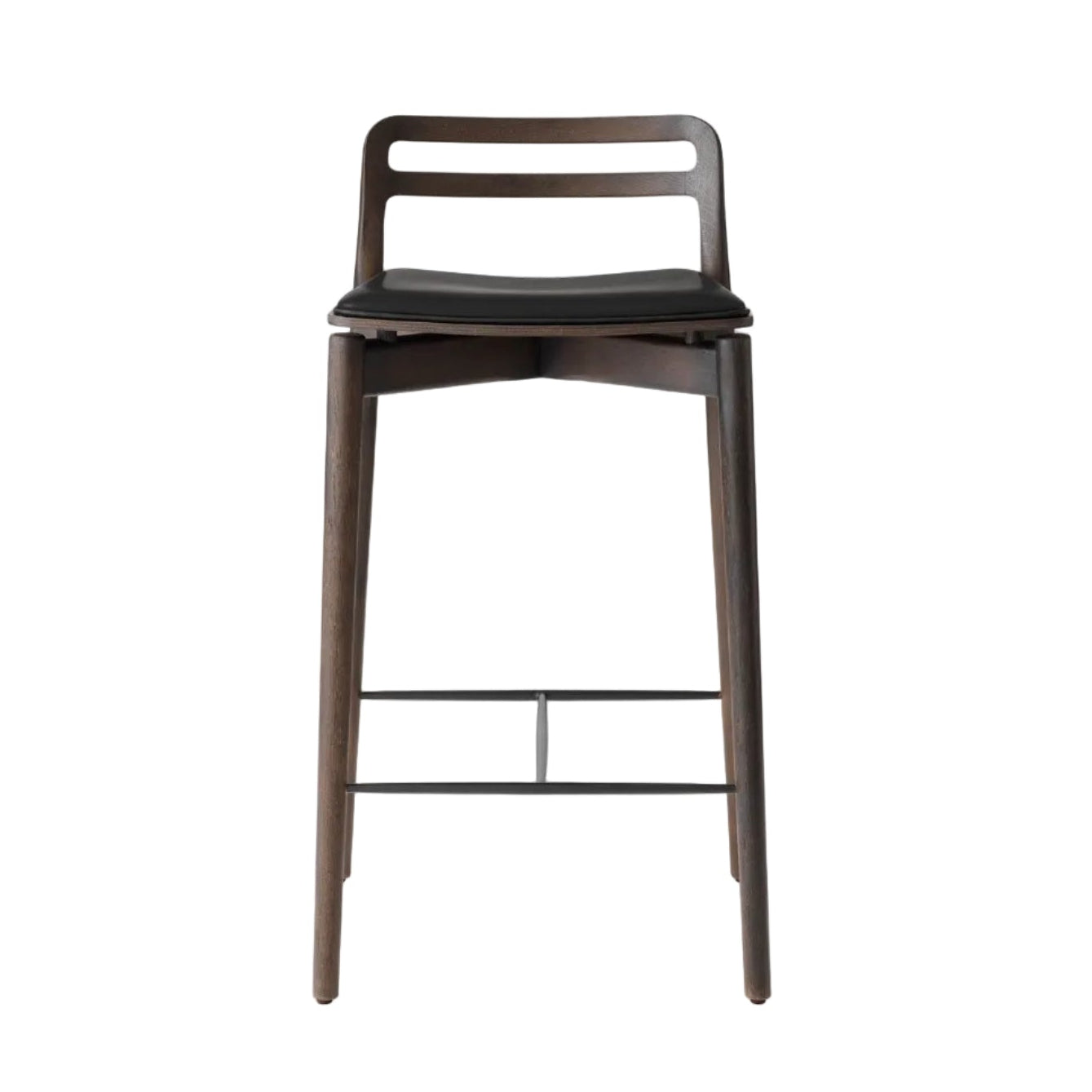 Hocker CABIN schwarze Leder mit dunklem Eichenfuß