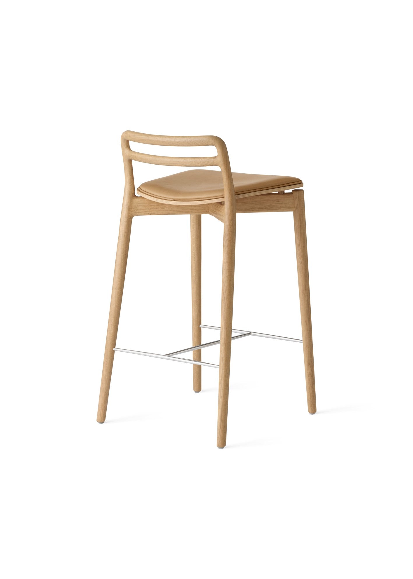 Hocker CABIN karamellfarbene Leder mit heller Eichenbasis
