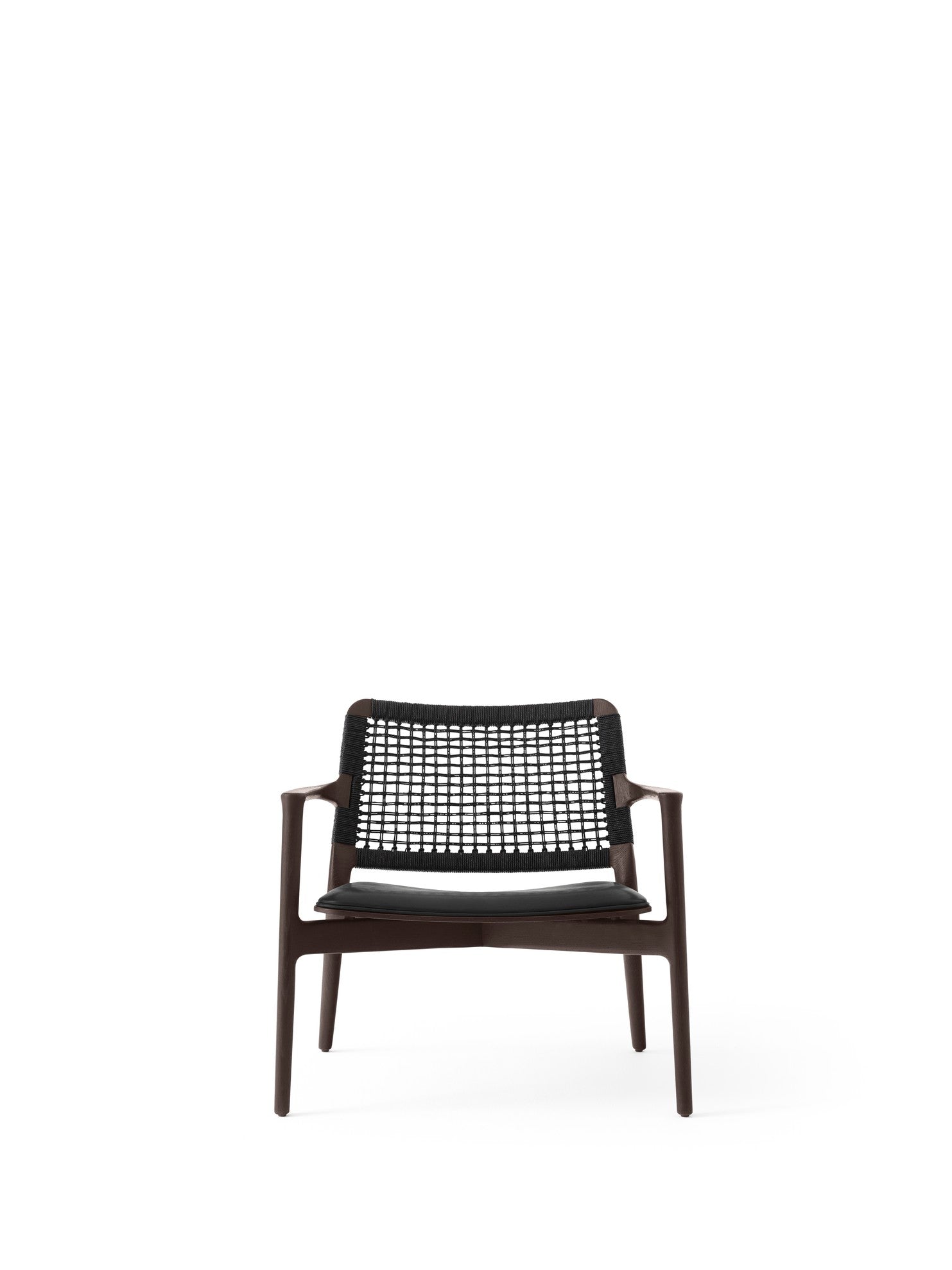 Sessel CABIN schwarze Leder mit dunklem Eichenfuß